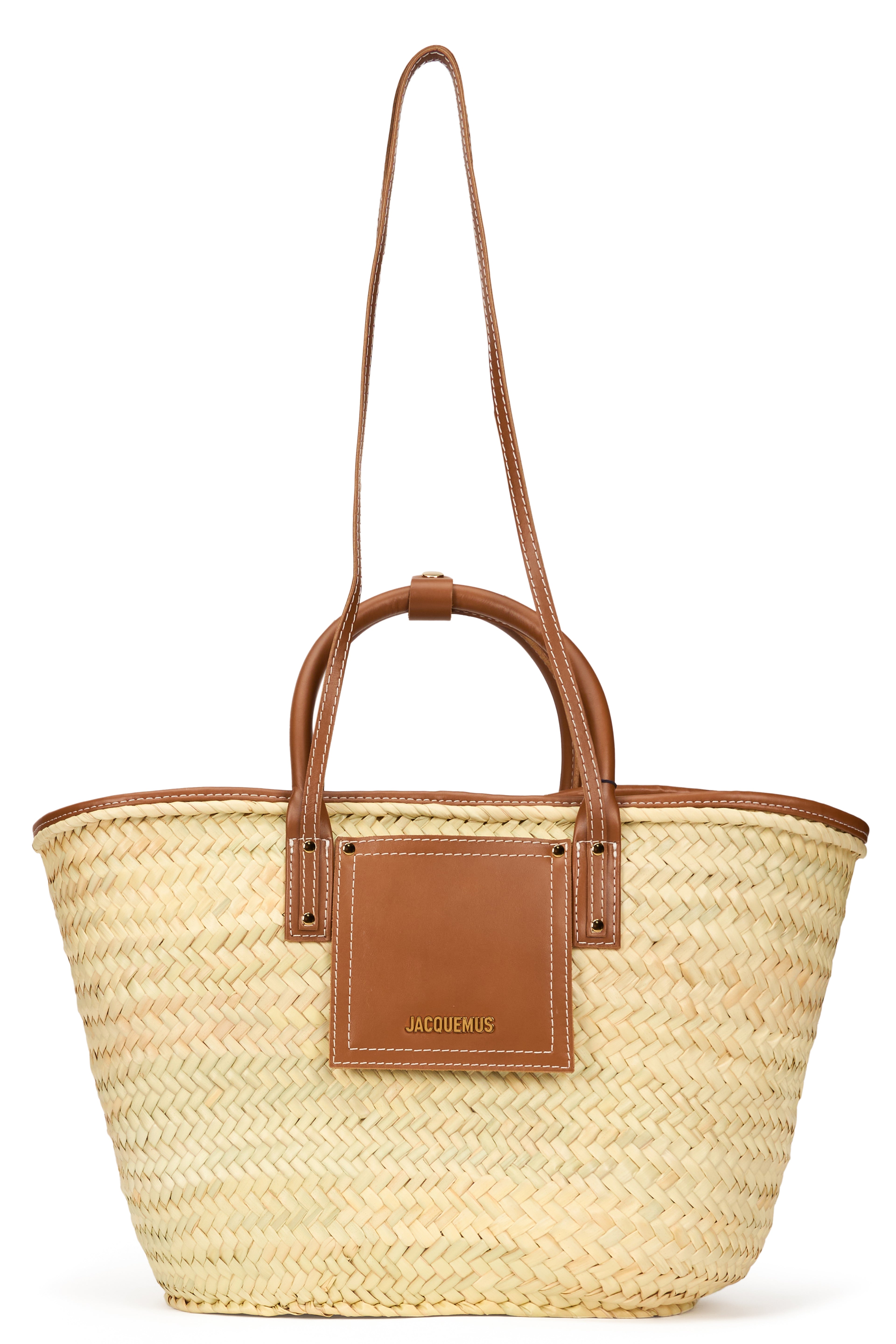 Straw tote bag with leather handles