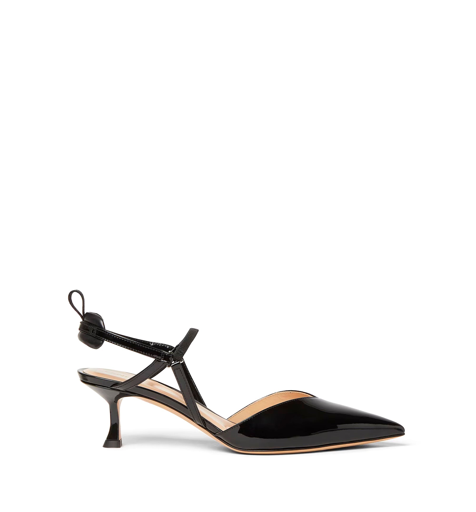 Black patent leather medium-heeled slingbacks