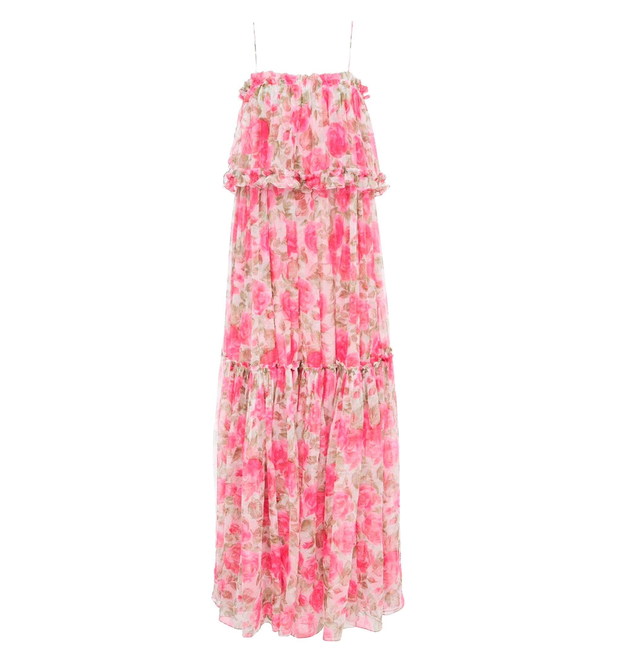 Thin-strap long dress in silk mousseline
