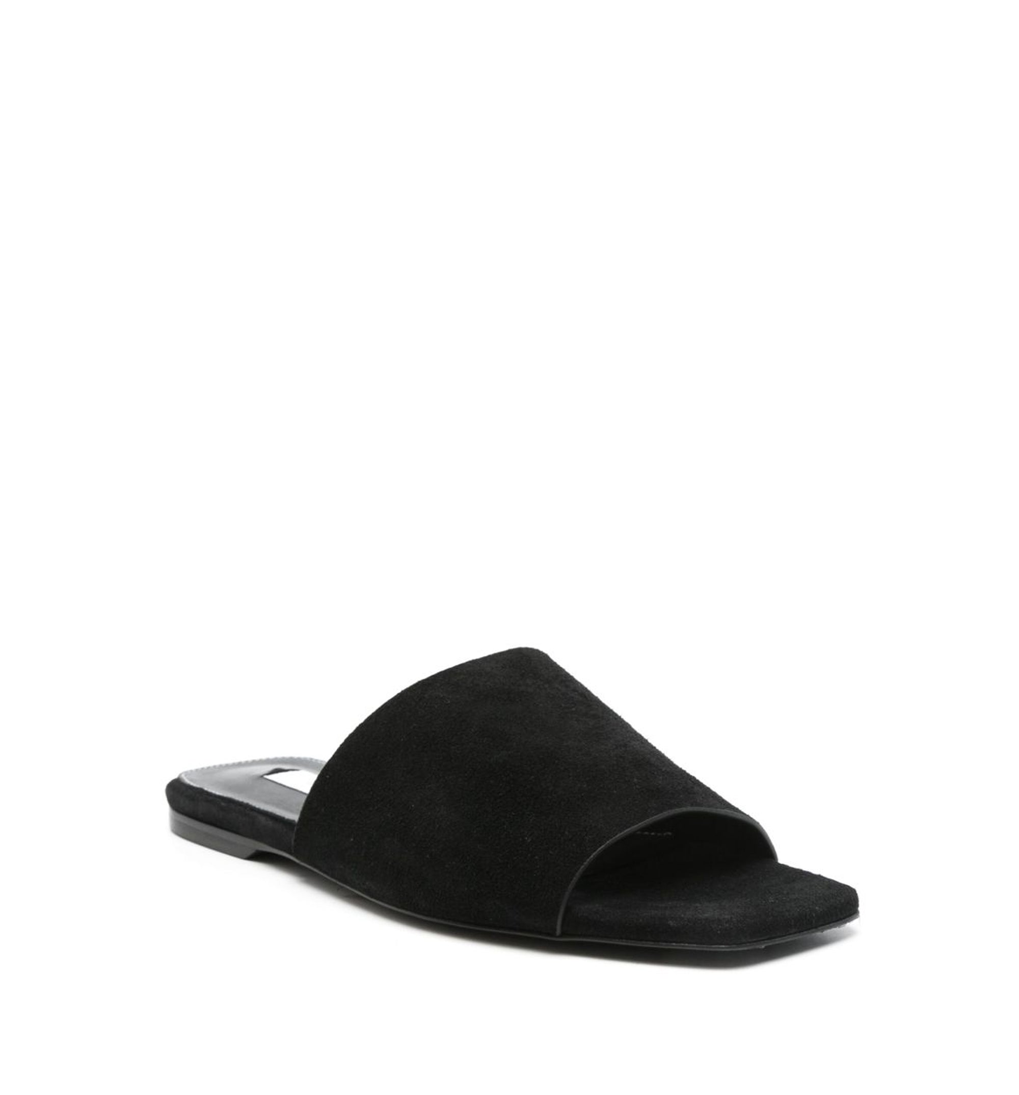 Velour-Leather Bandeau Slides