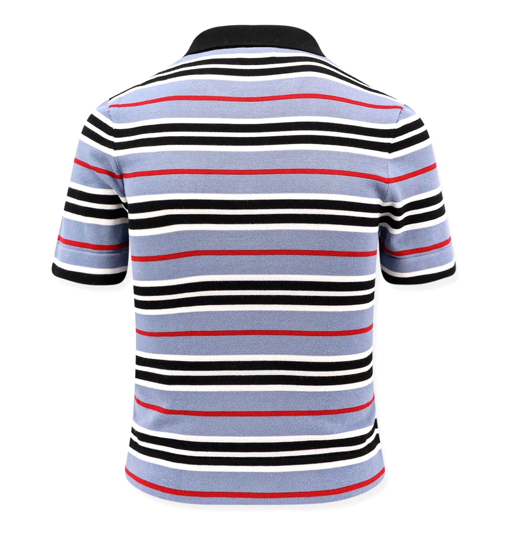 Cotton Knit Polo Shirt With Striped Motif
