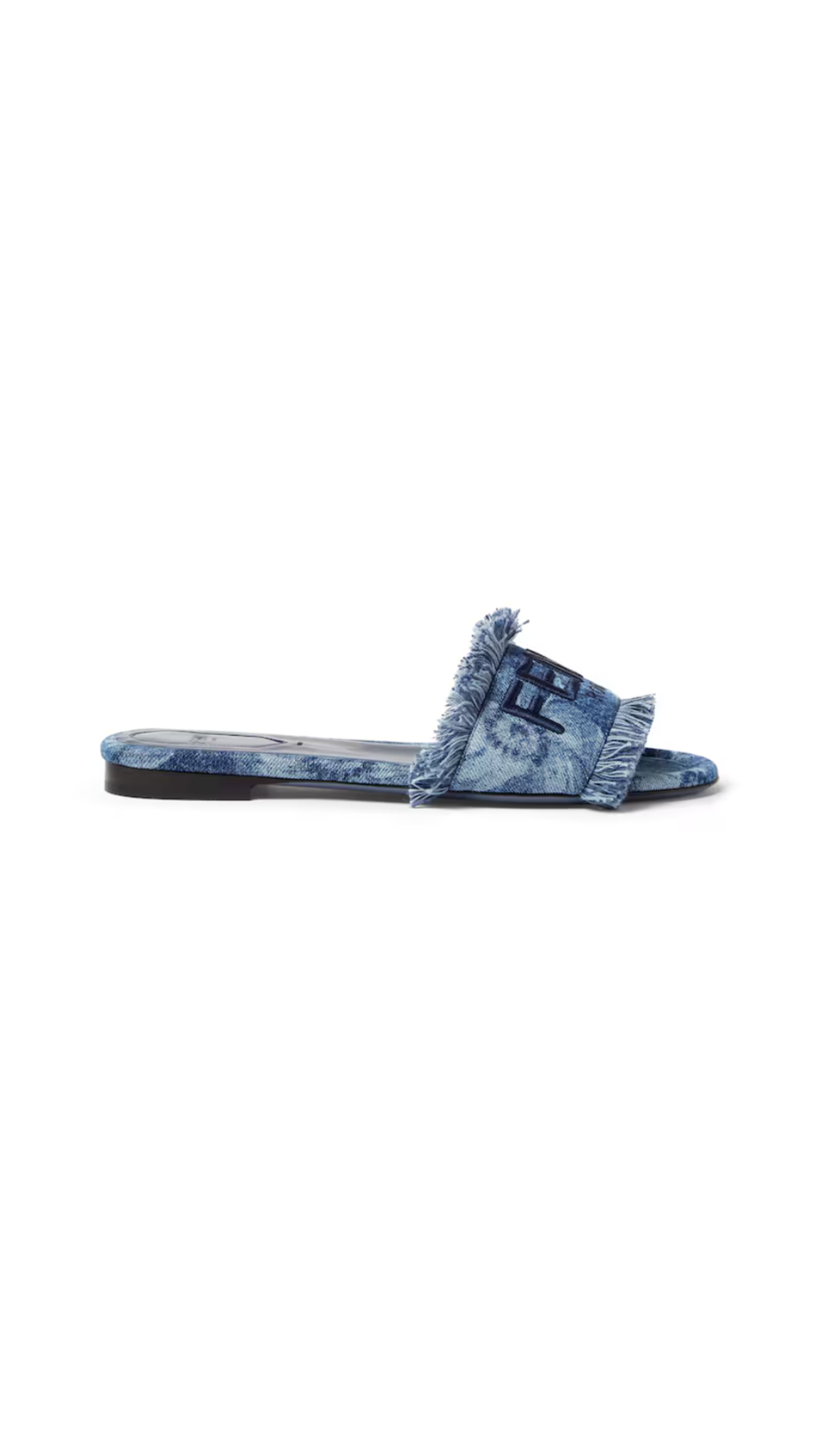 Fringed Fendi Sunshine Slide in Denim - Blue