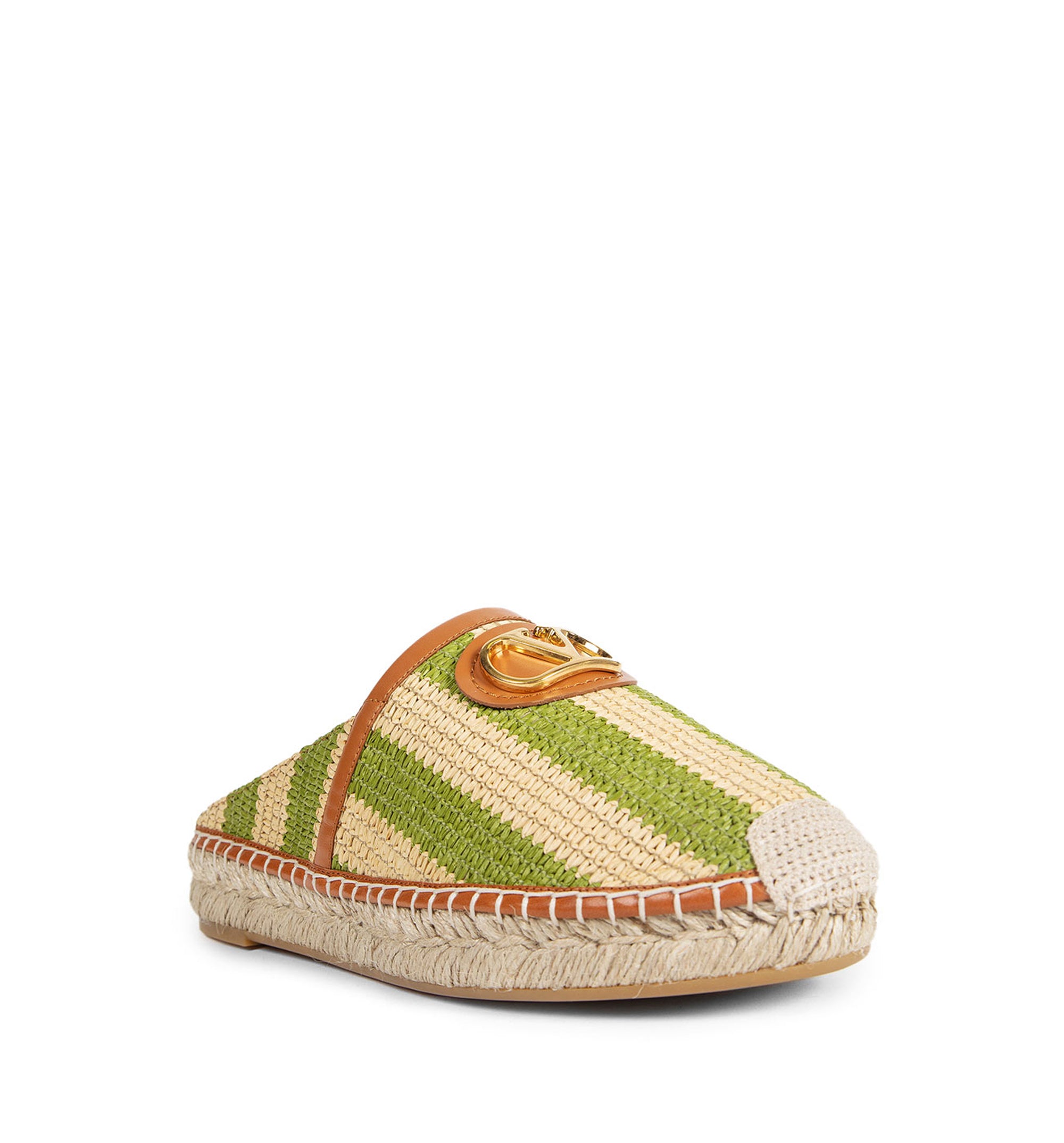 VLogo Striped Raffia Espadrille Mules