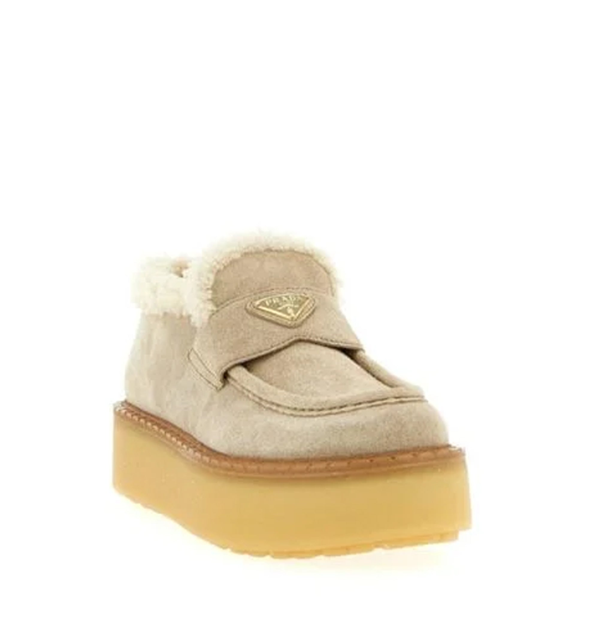 Triangle-Logo Round-Toe Loafers - Natural