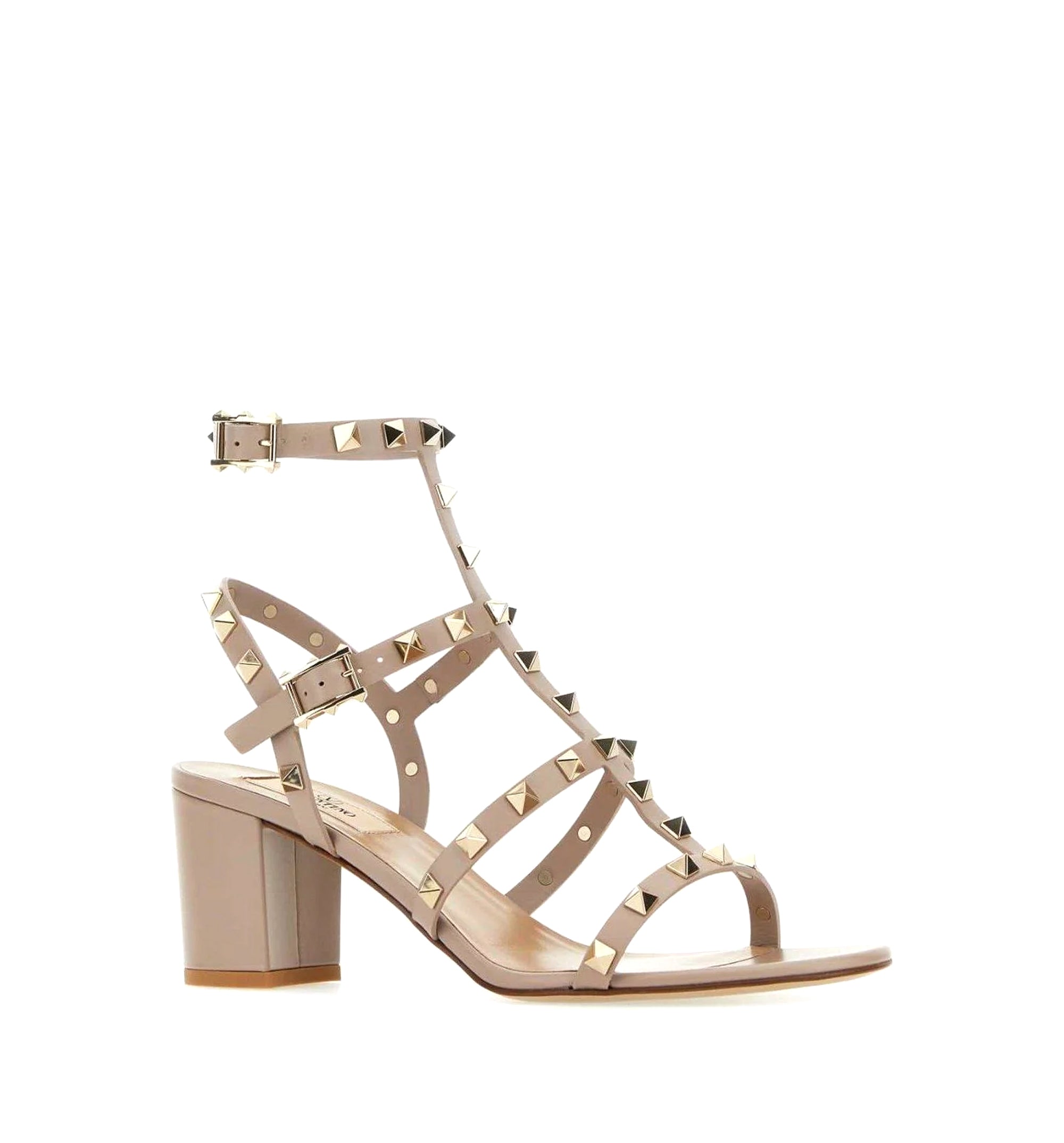 Rockstud Calfskin Ankle Strap Sandal 60 mm