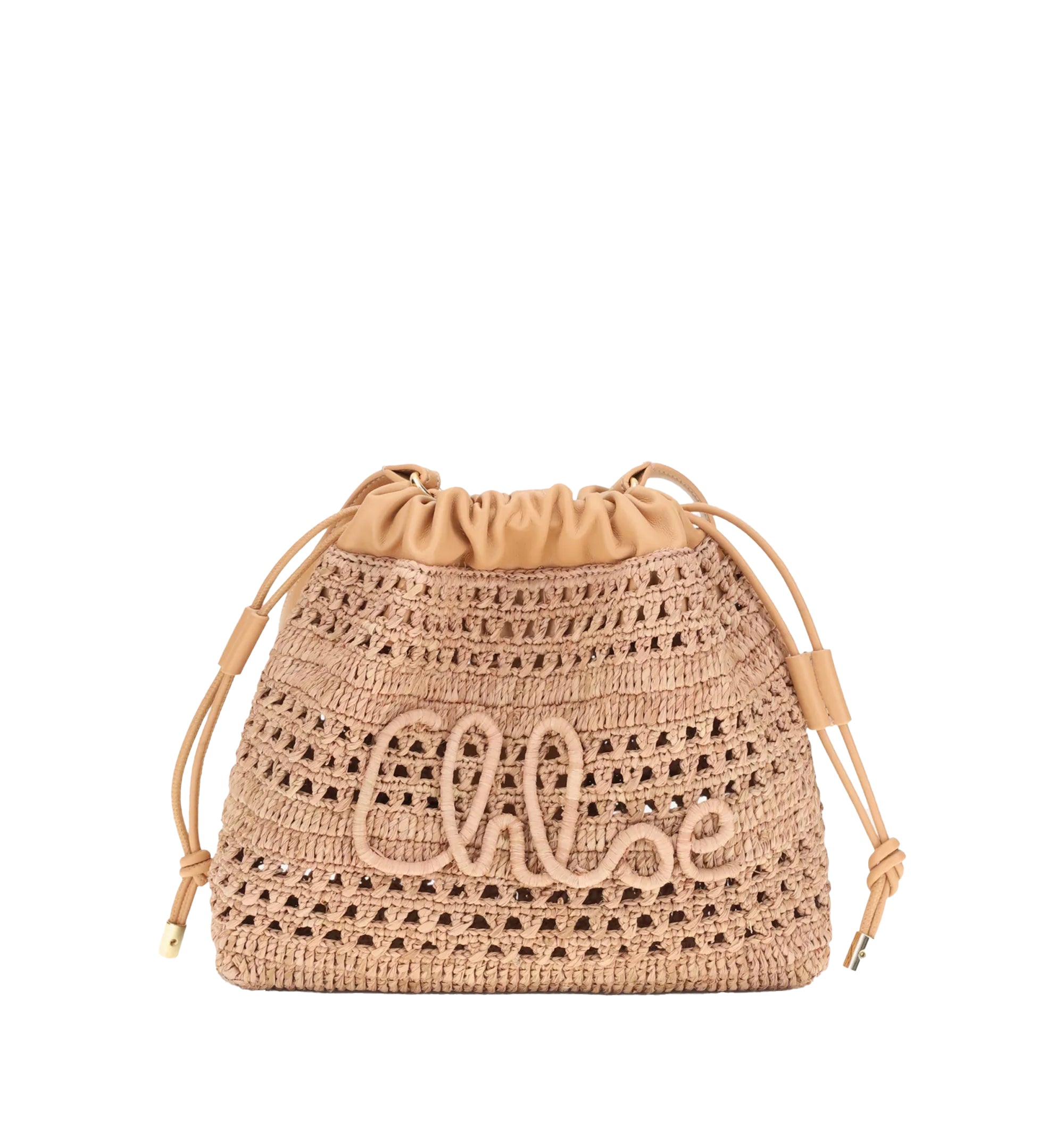 Mini Summer Banana drawstring shoulder bag in raffia