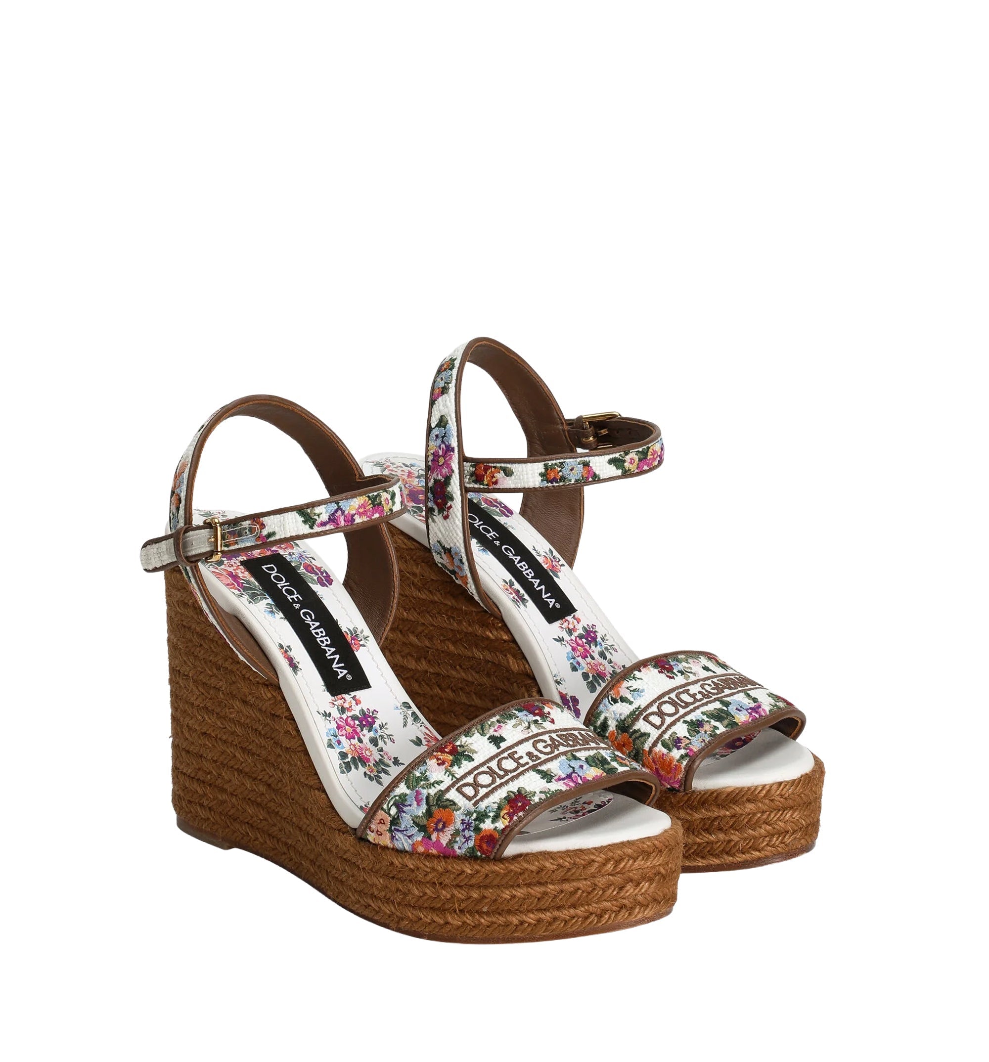Nappa Leather Wedge Sandals With Embroidery