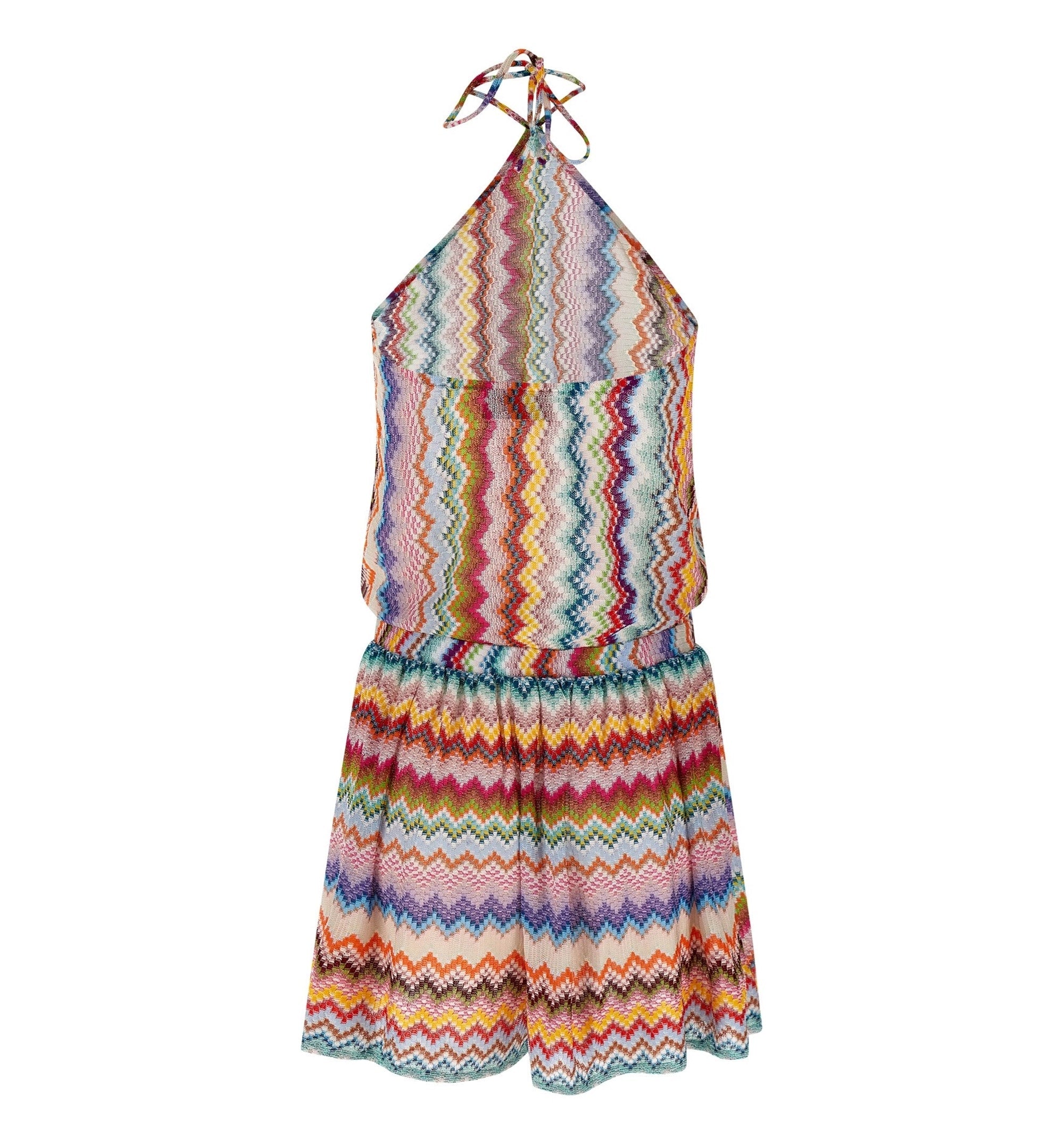 Short Jumpsuit In Lamé Viscose With Pixel-Effect Zigzag Pattern
