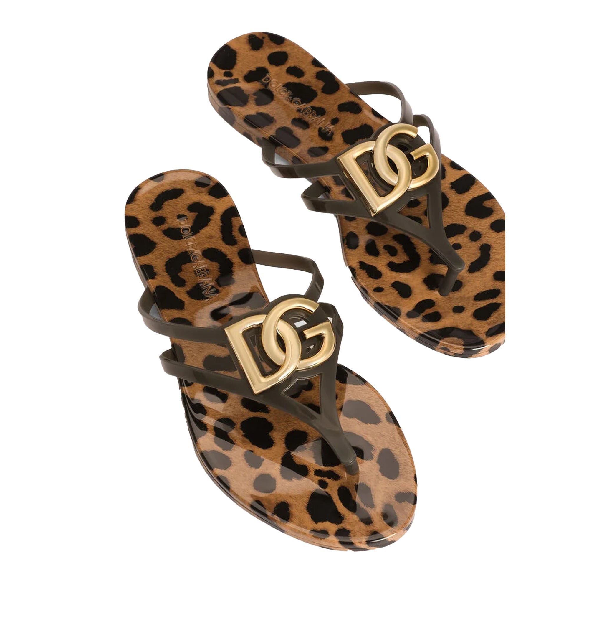 Rubber Beachwear Slides With Logo And Leo Print