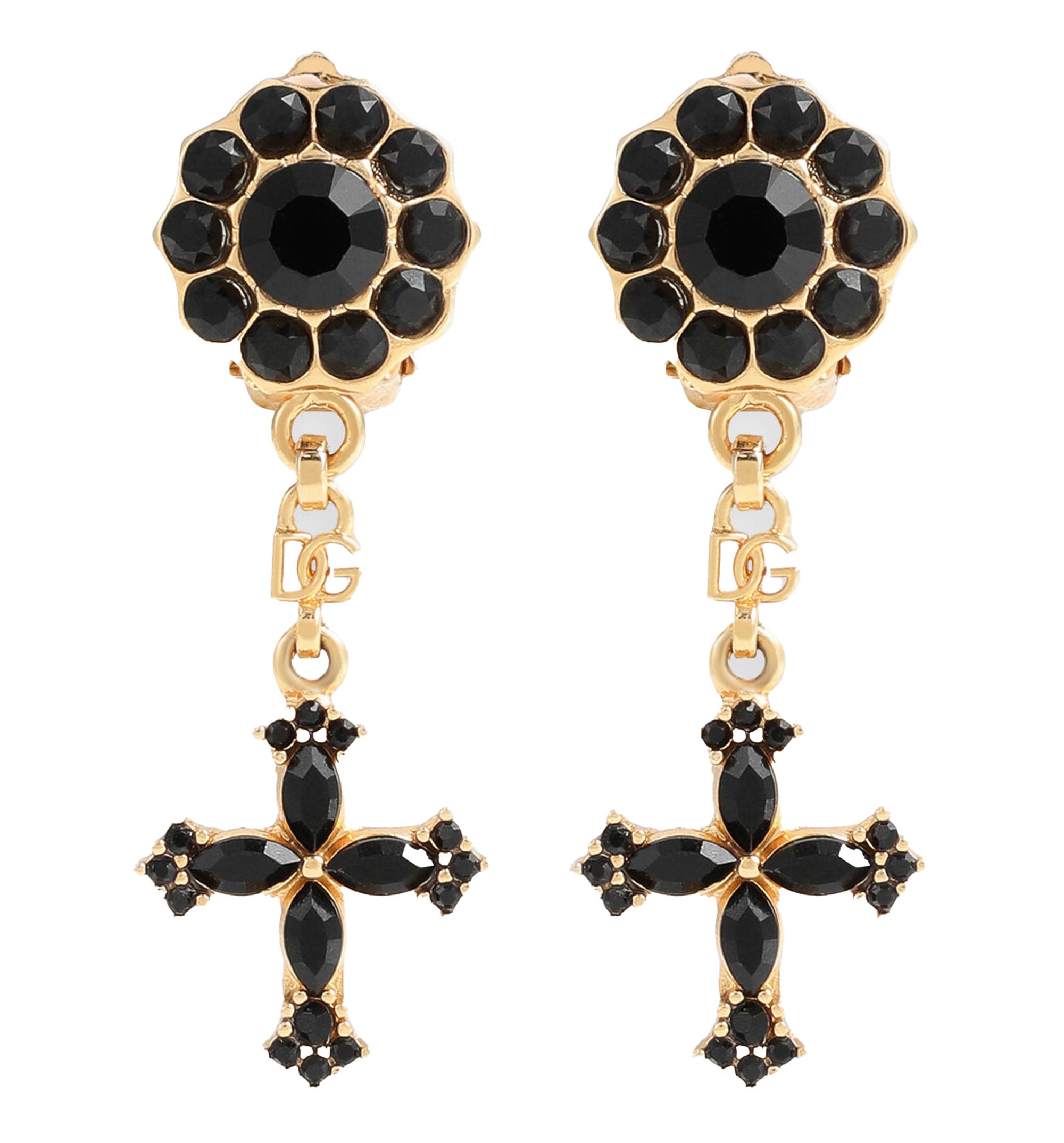 Cross and rhinestone clip earrings