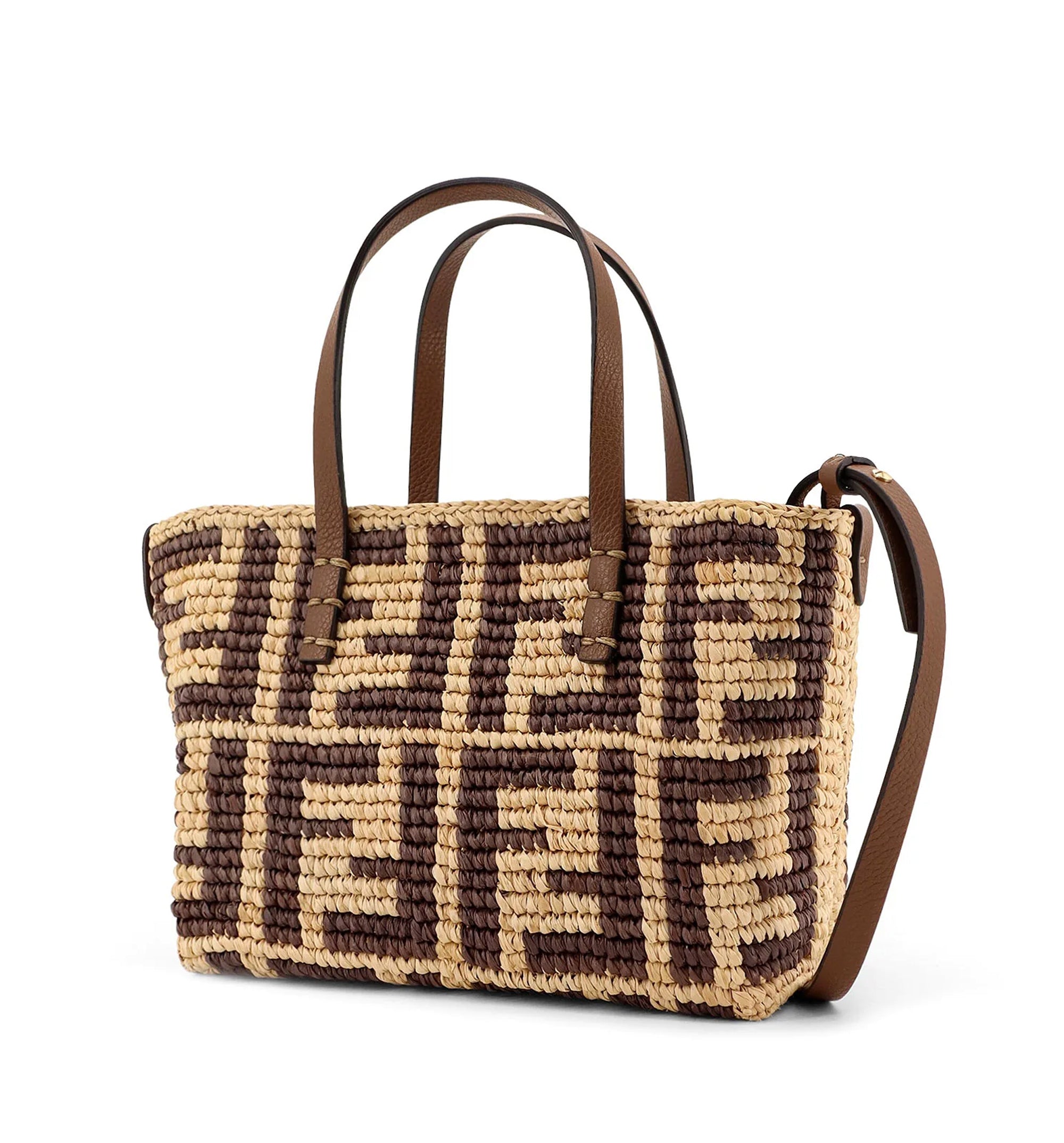 Mini Roll Brown FF Raffia Crochet Mini Bag