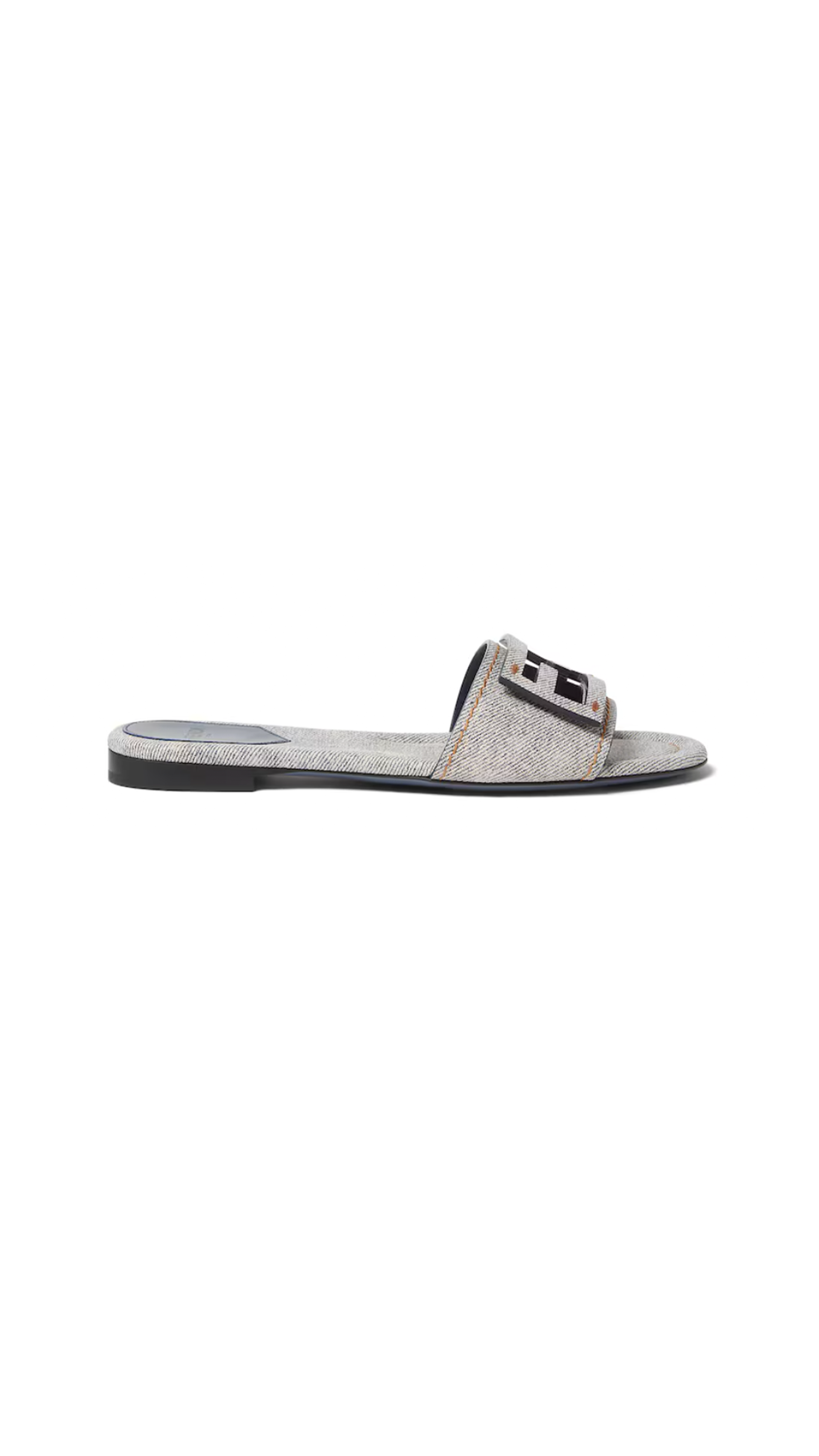 Washed Denim Baguette Slides - Grey