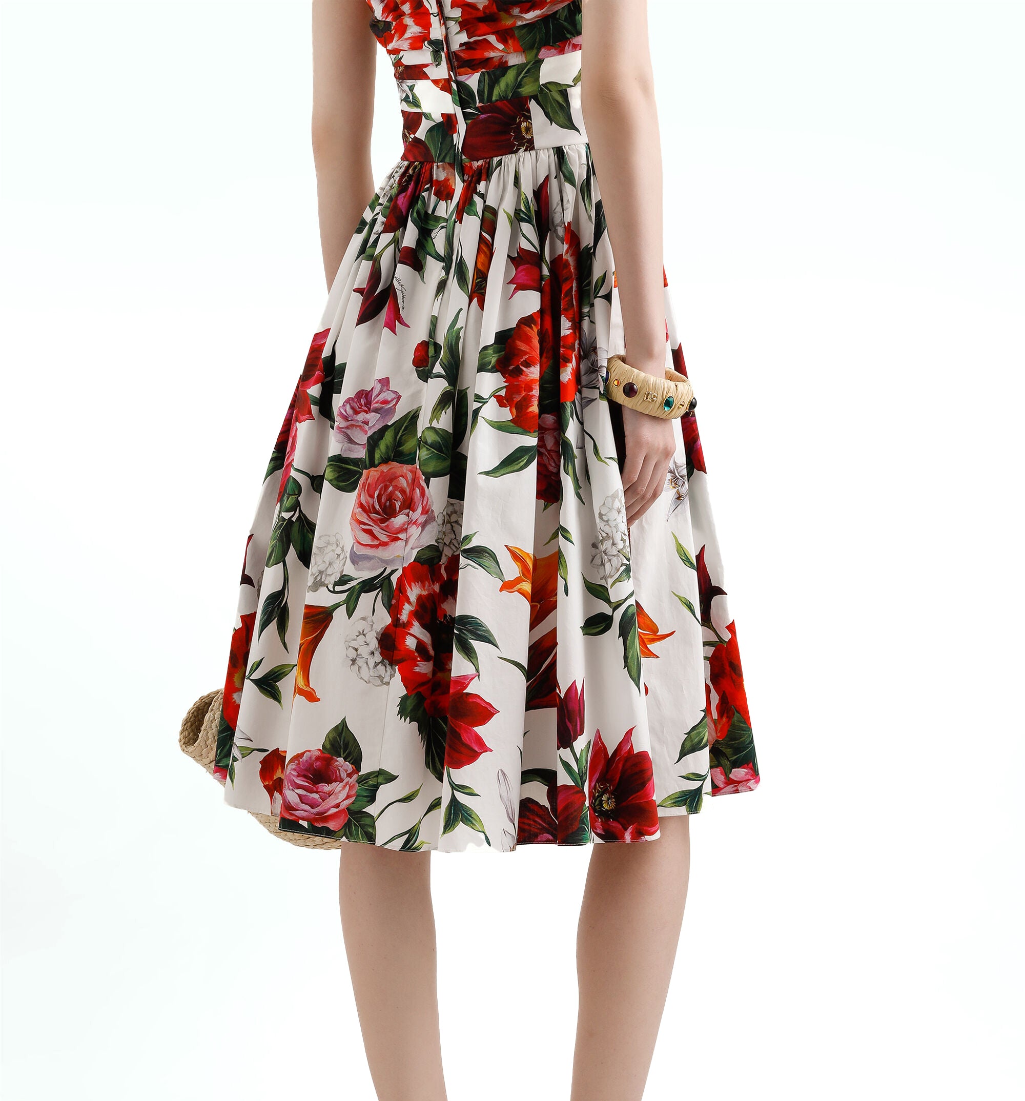 Flower Print Cotton Poplin Midi Dress