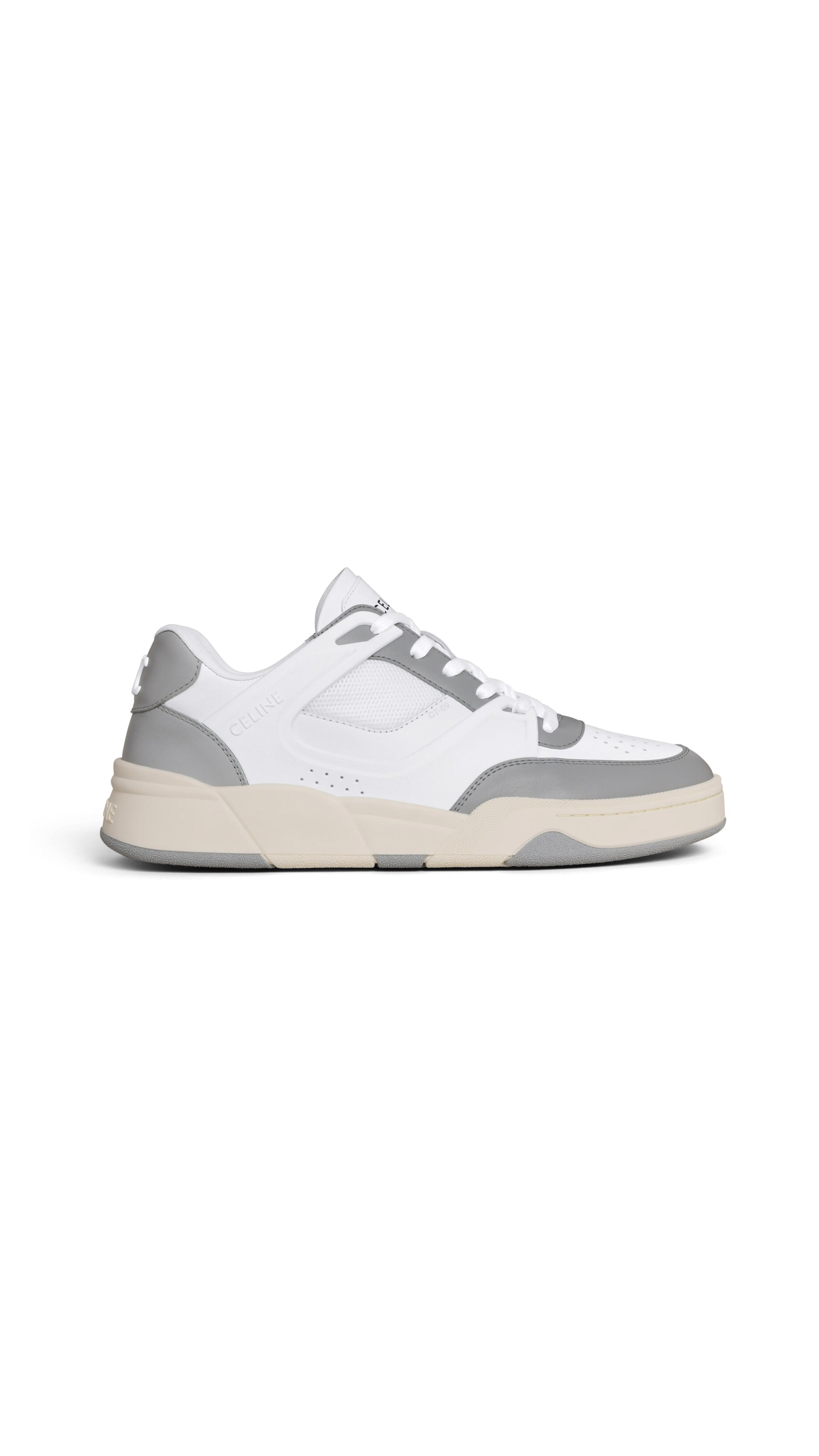 CT-09 Low Lace-up Sneaker in Calfskin and Mesh - Optic White/Grey/Beige