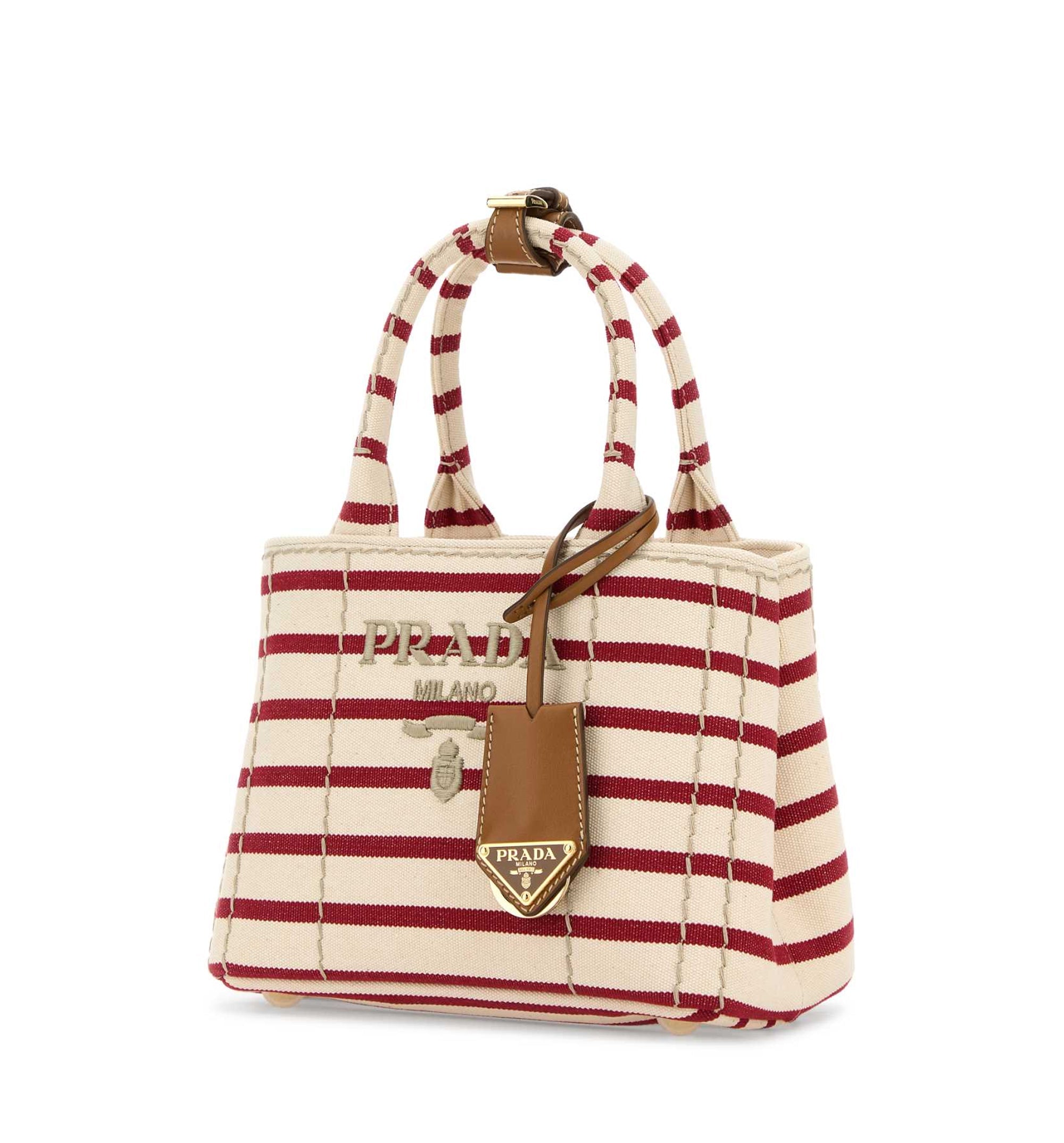 Prada Jardinière Mini Striped Cotton Canvas Bag