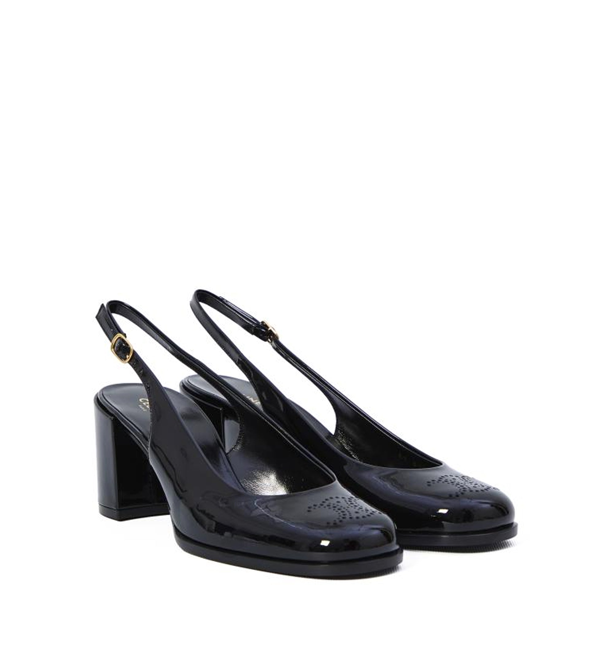 Celine Lily Perforated Triomphe Slingback in Patent Calfskin