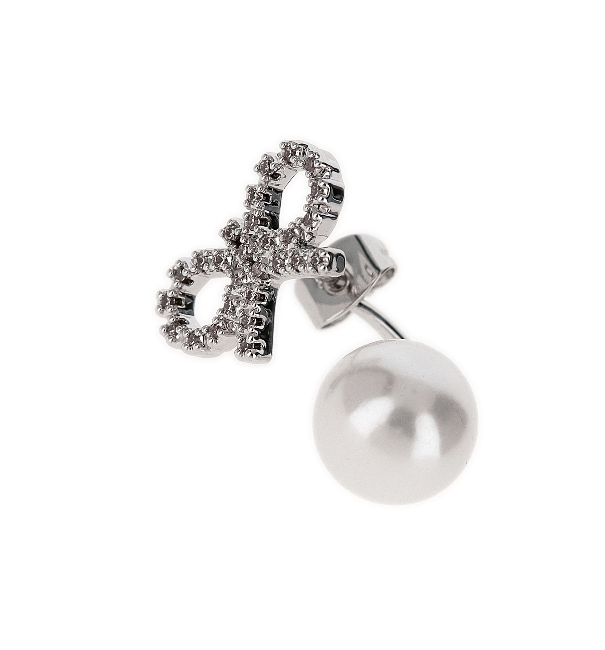 Crystal Bow Pearl Jacket Earrings