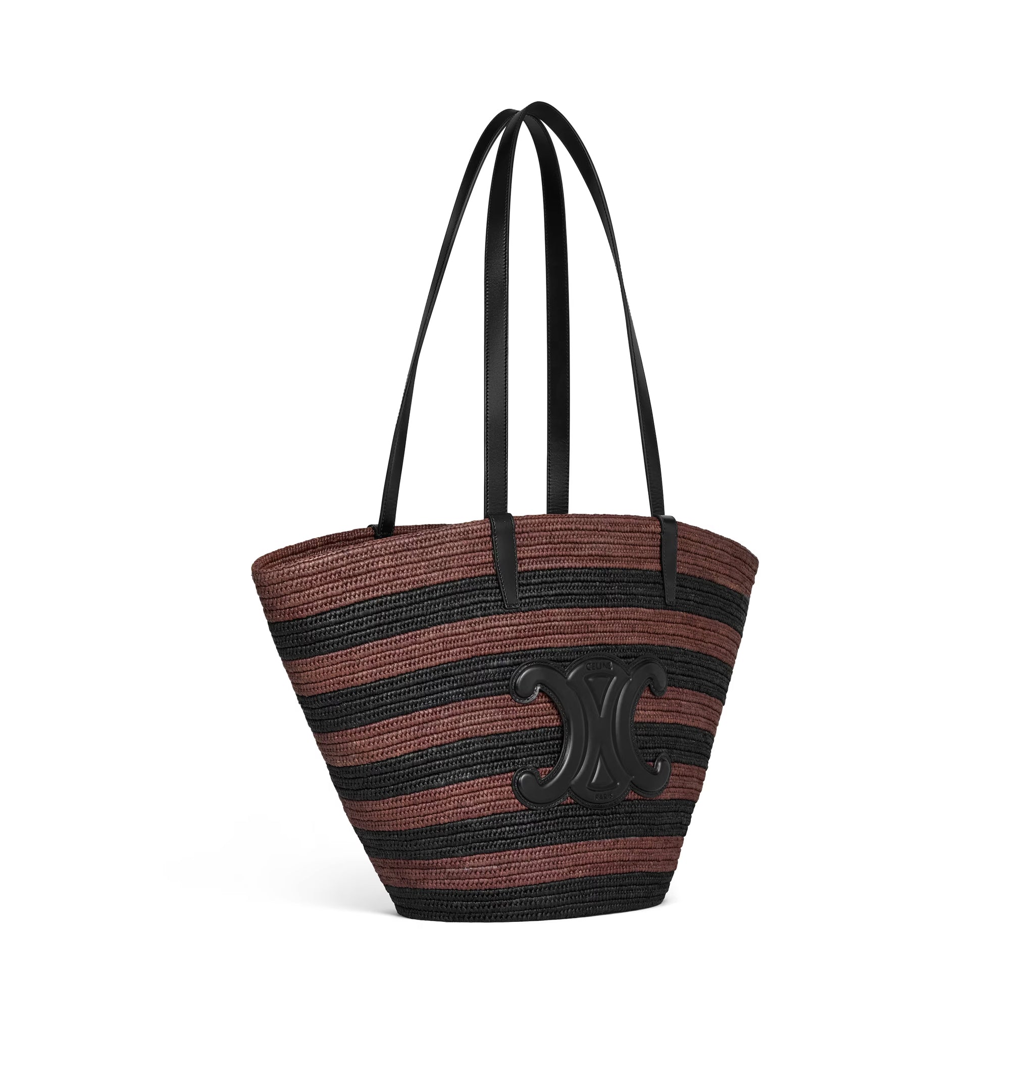 Couffin Celine Classic Panier in Striped Raffia and Calfskin