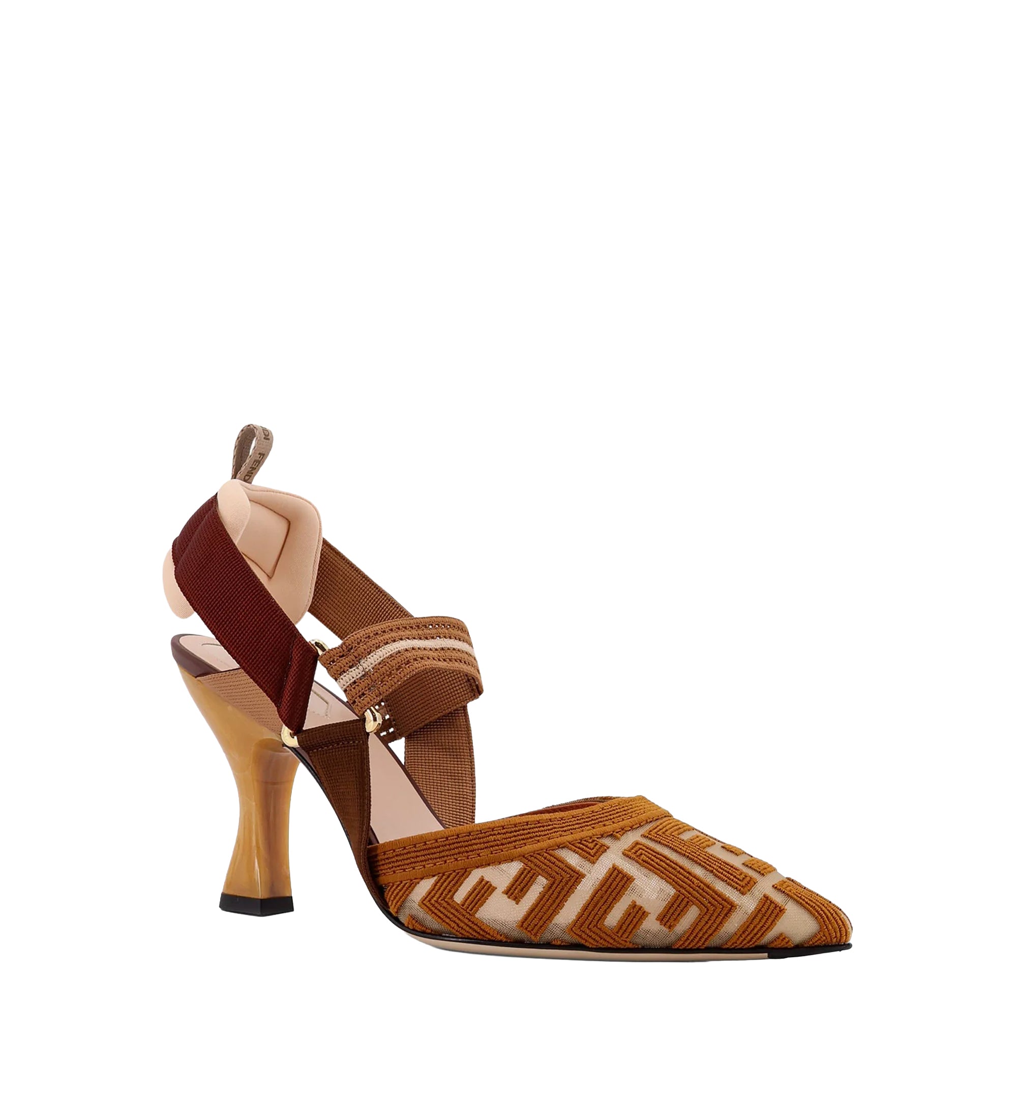 Colibrì Brown FF Fabric High-Heeled Slingbacks