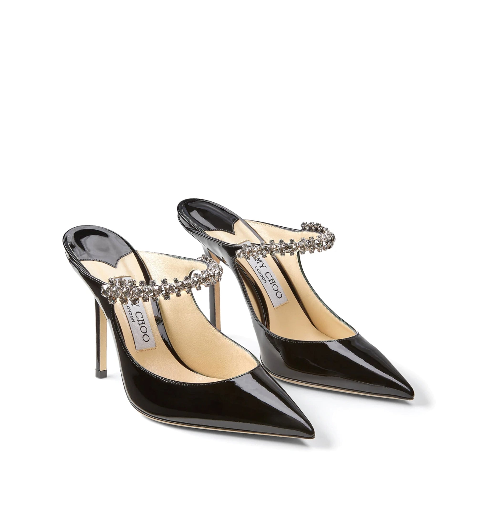 Bing 100 Black Patent Leather Mules With Crystal Strap