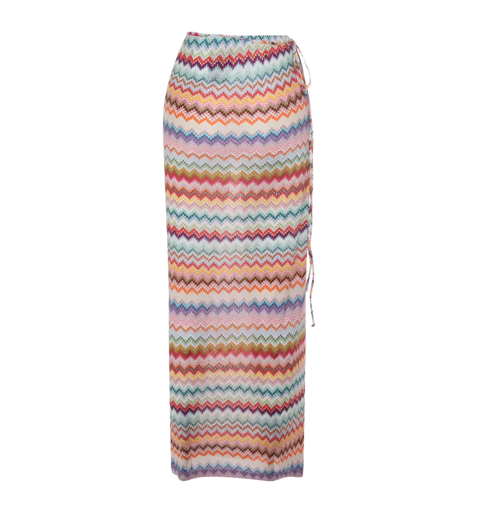 Long Pareo Skirt in Lamé Viscose With Pixel-Effect Zigzag Pattern