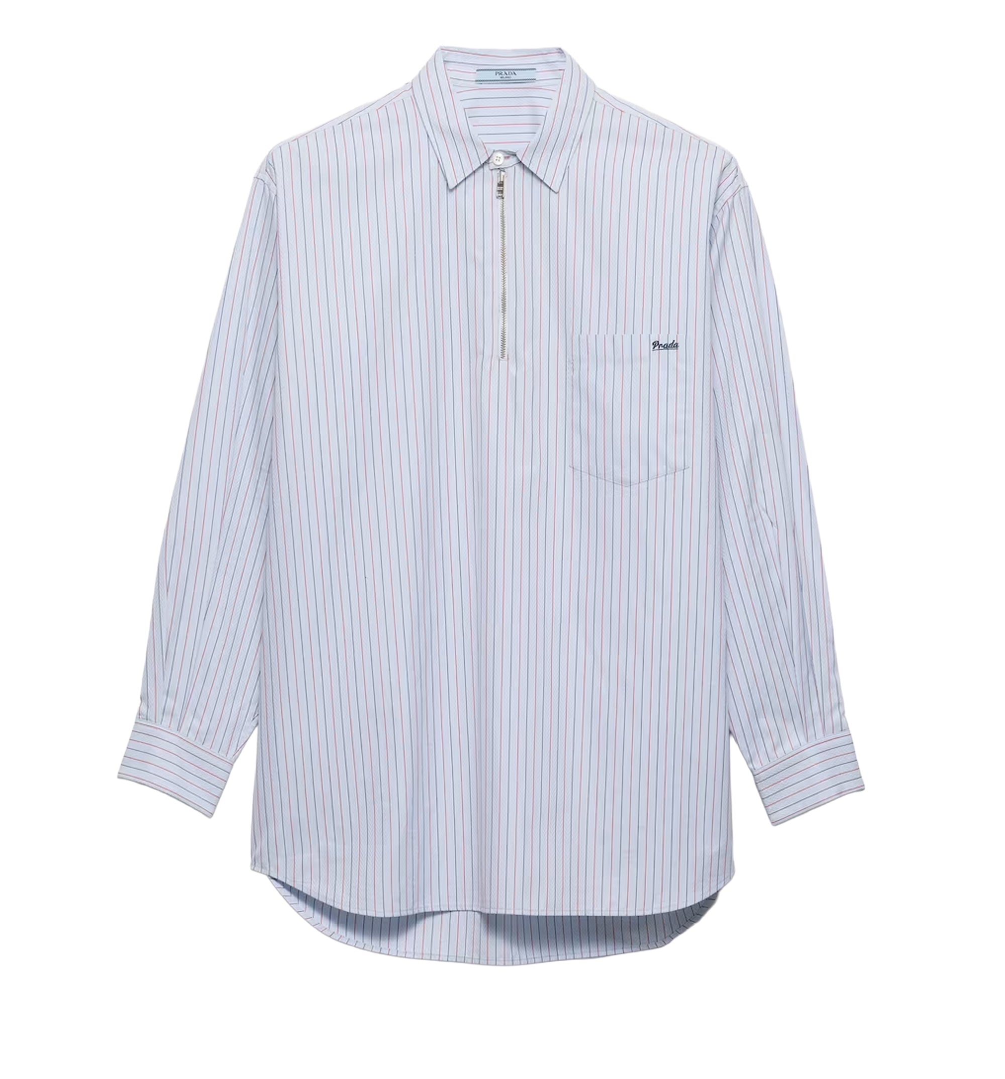 Striped cotton shirt with half-zipper