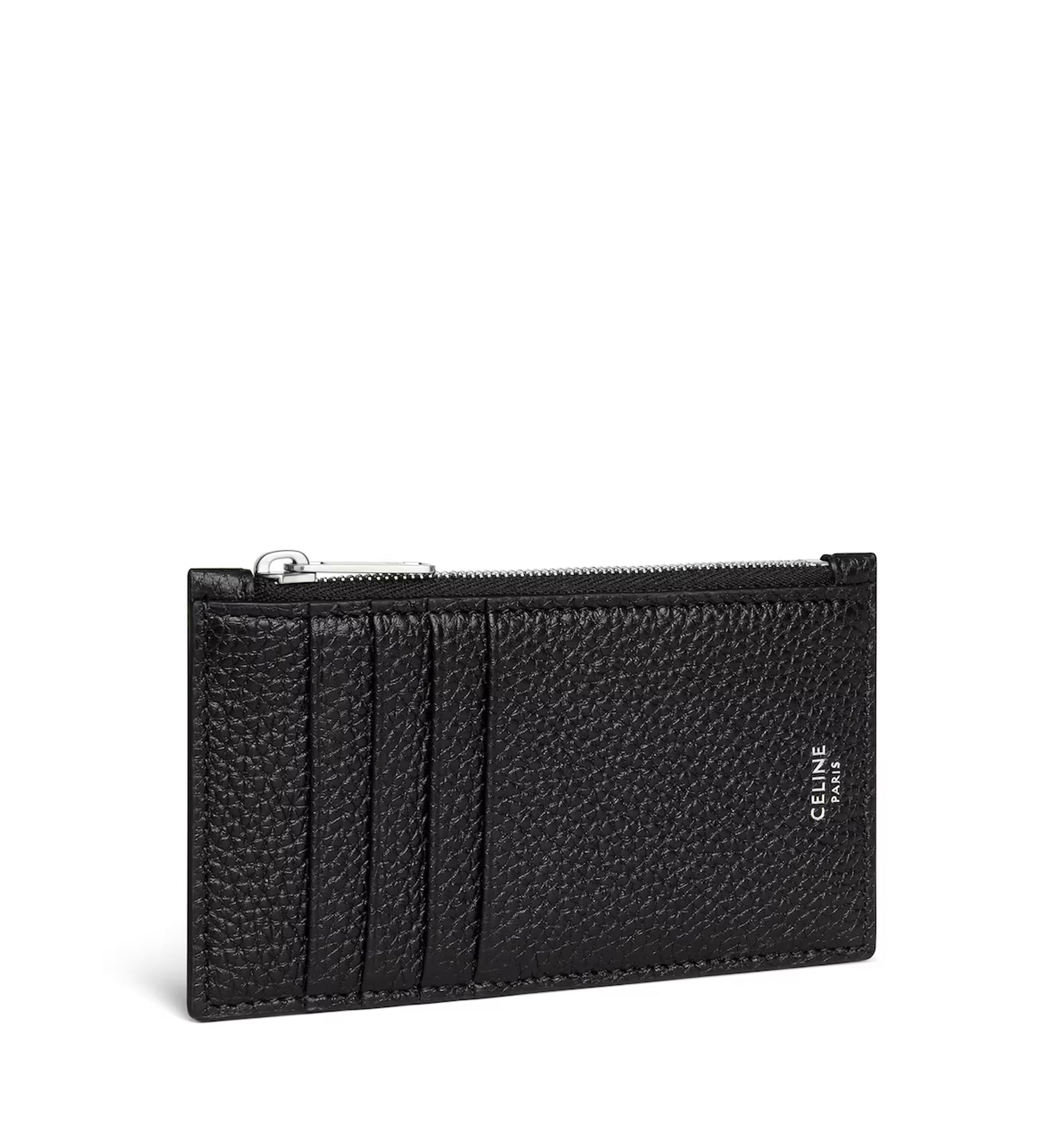 Zipped Compact Card Holder In Grained Calfskin