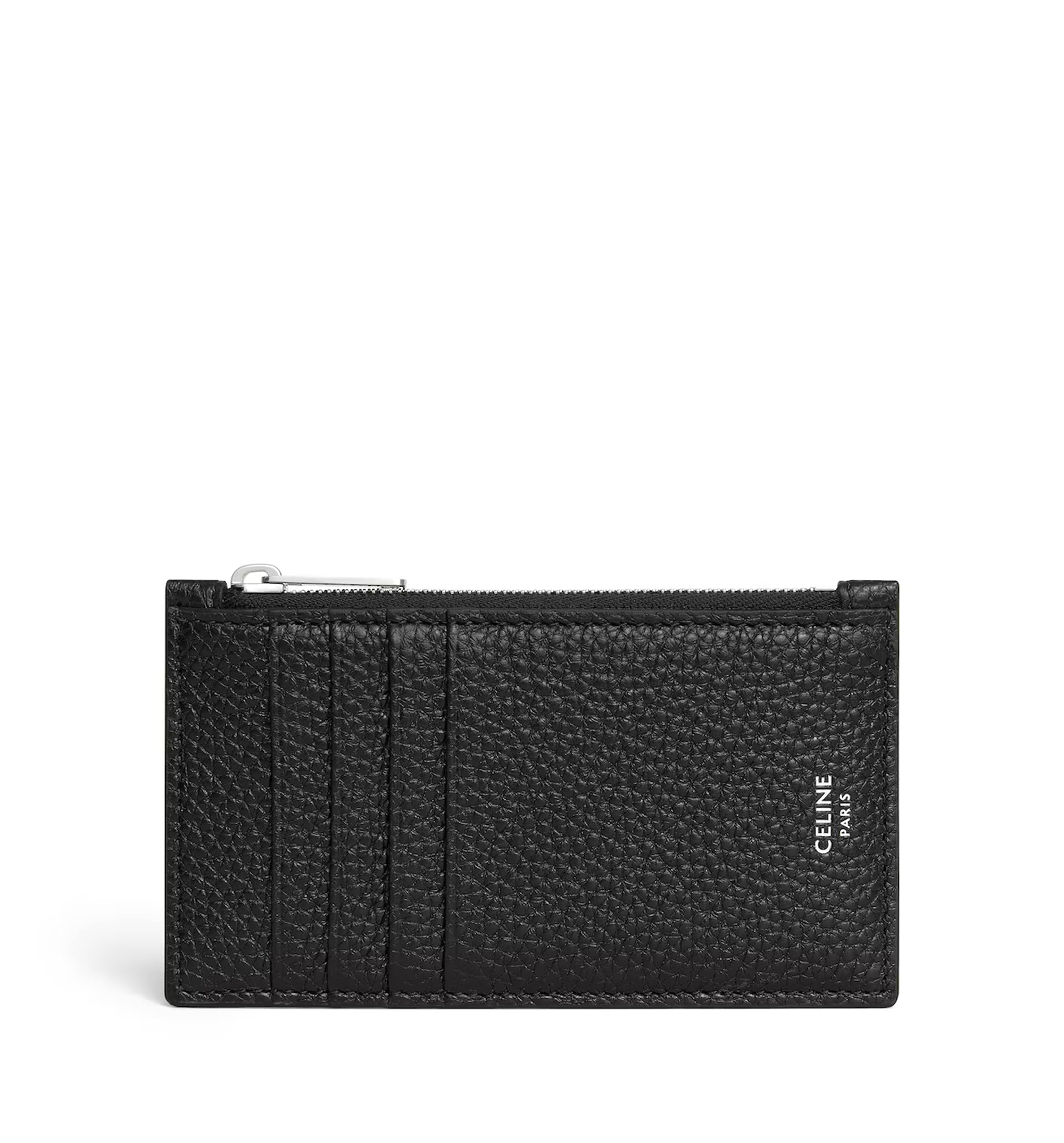 Zipped Compact Card Holder In Grained Calfskin