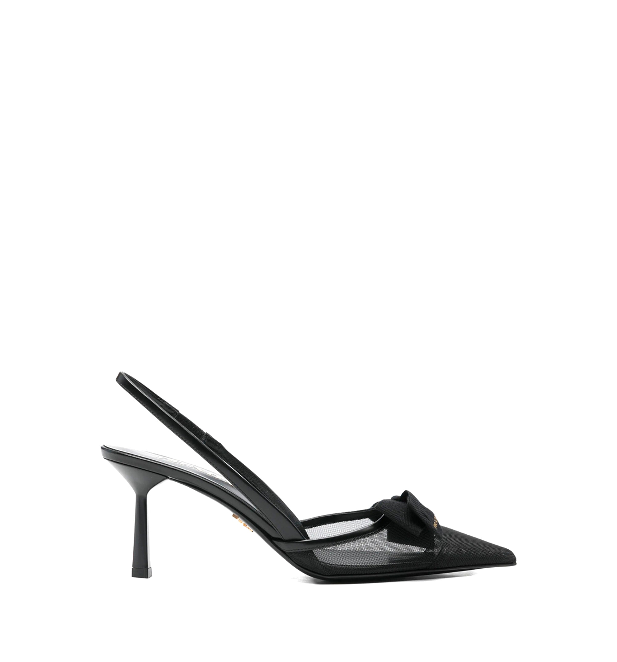Mesh fabric slingback pumps