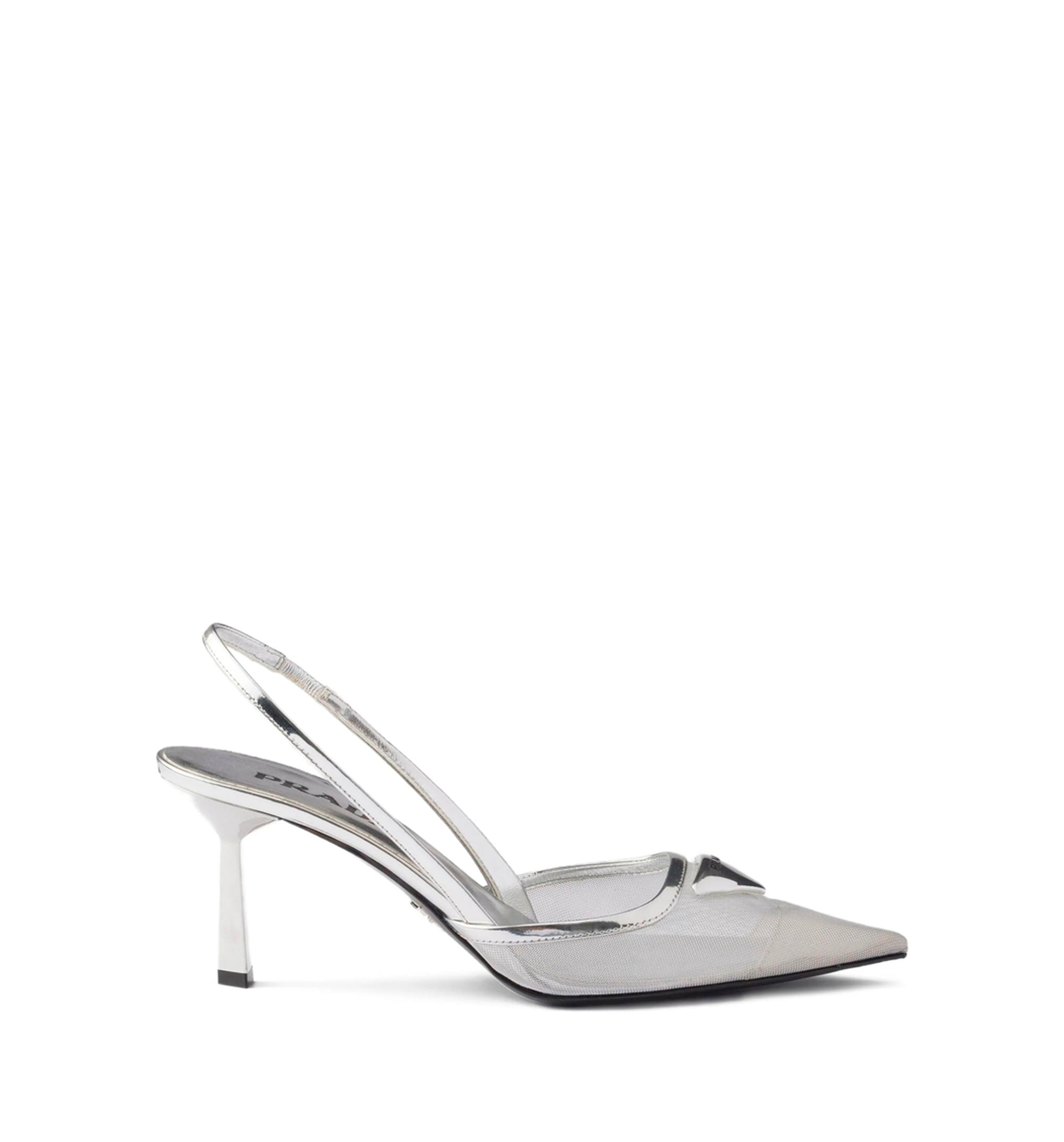Mesh fabric slingback pumps