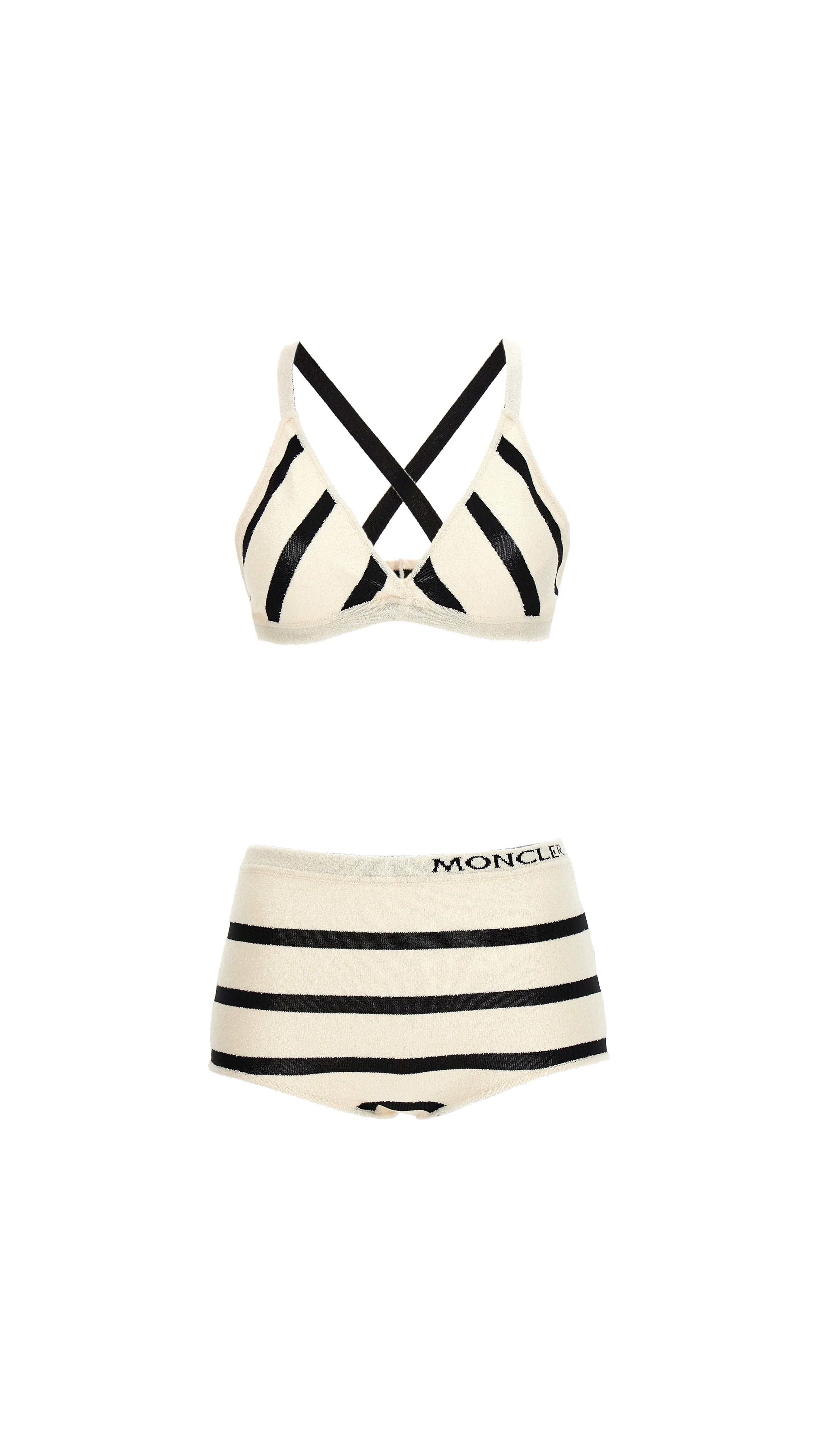 Bouclé Striped Bikini Beachwear - Black/White