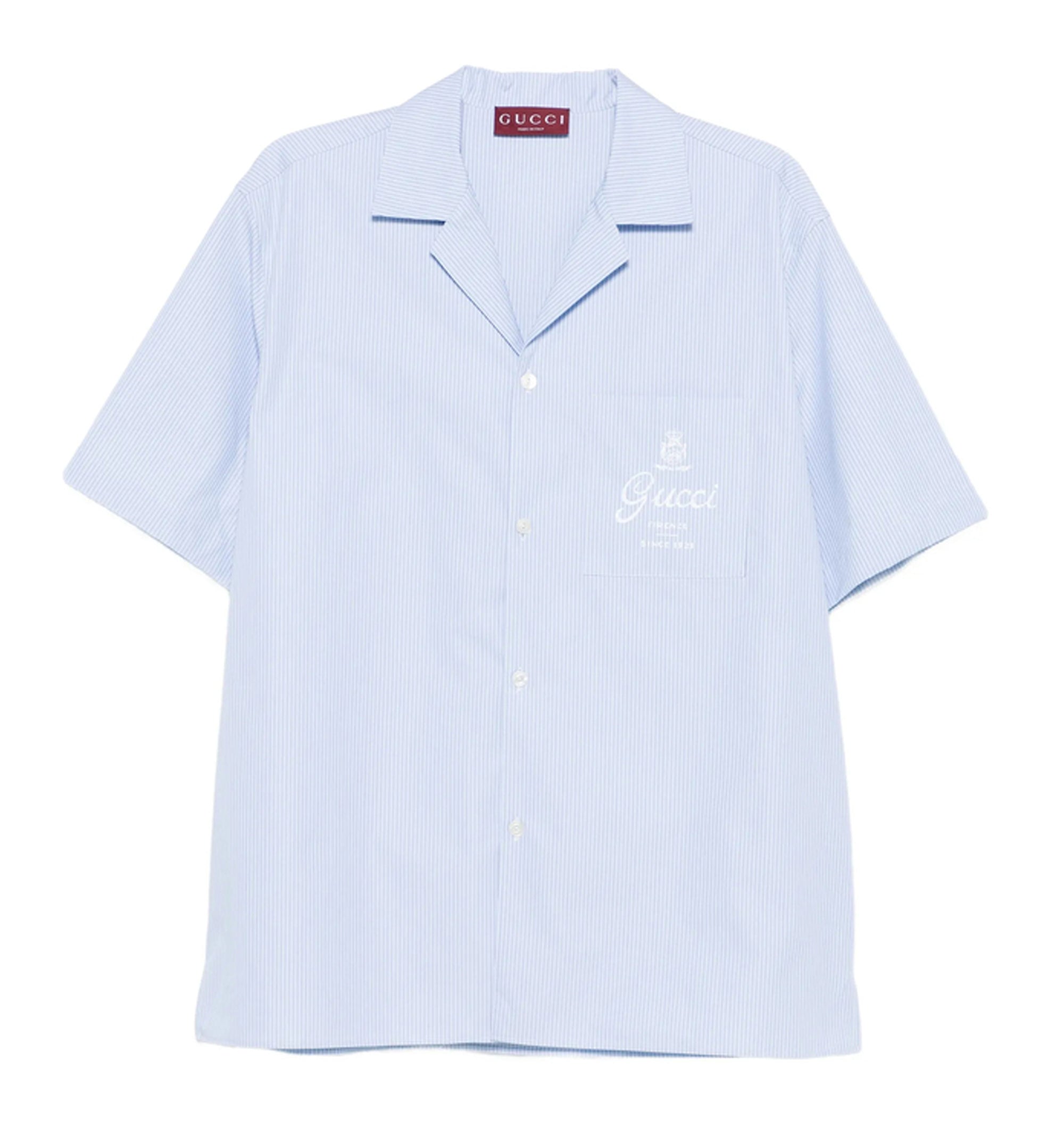 Thin striped cotton poplin bowling shirt