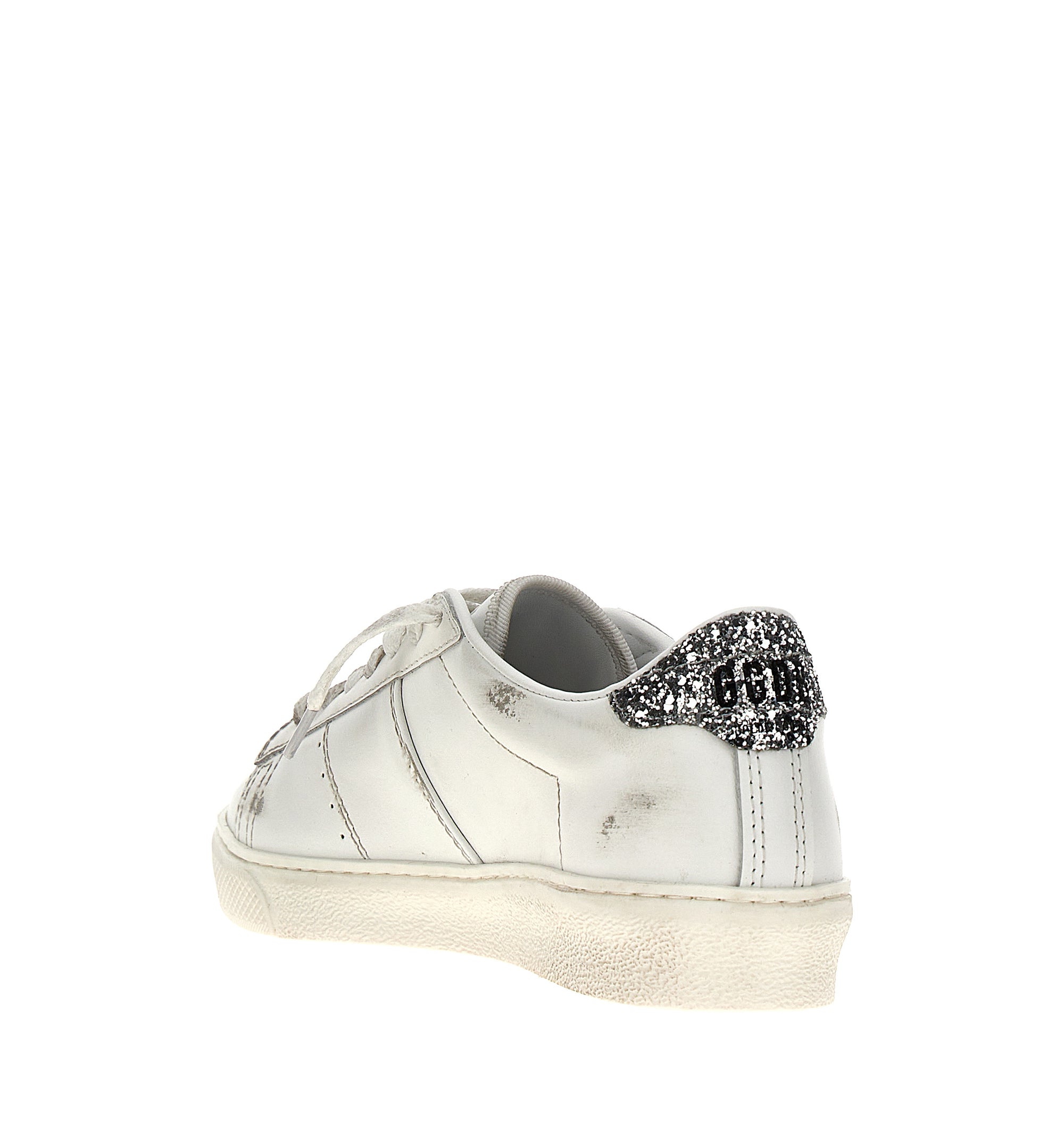 Matchstar in White Leather with Silver Glitter Heel Tab
