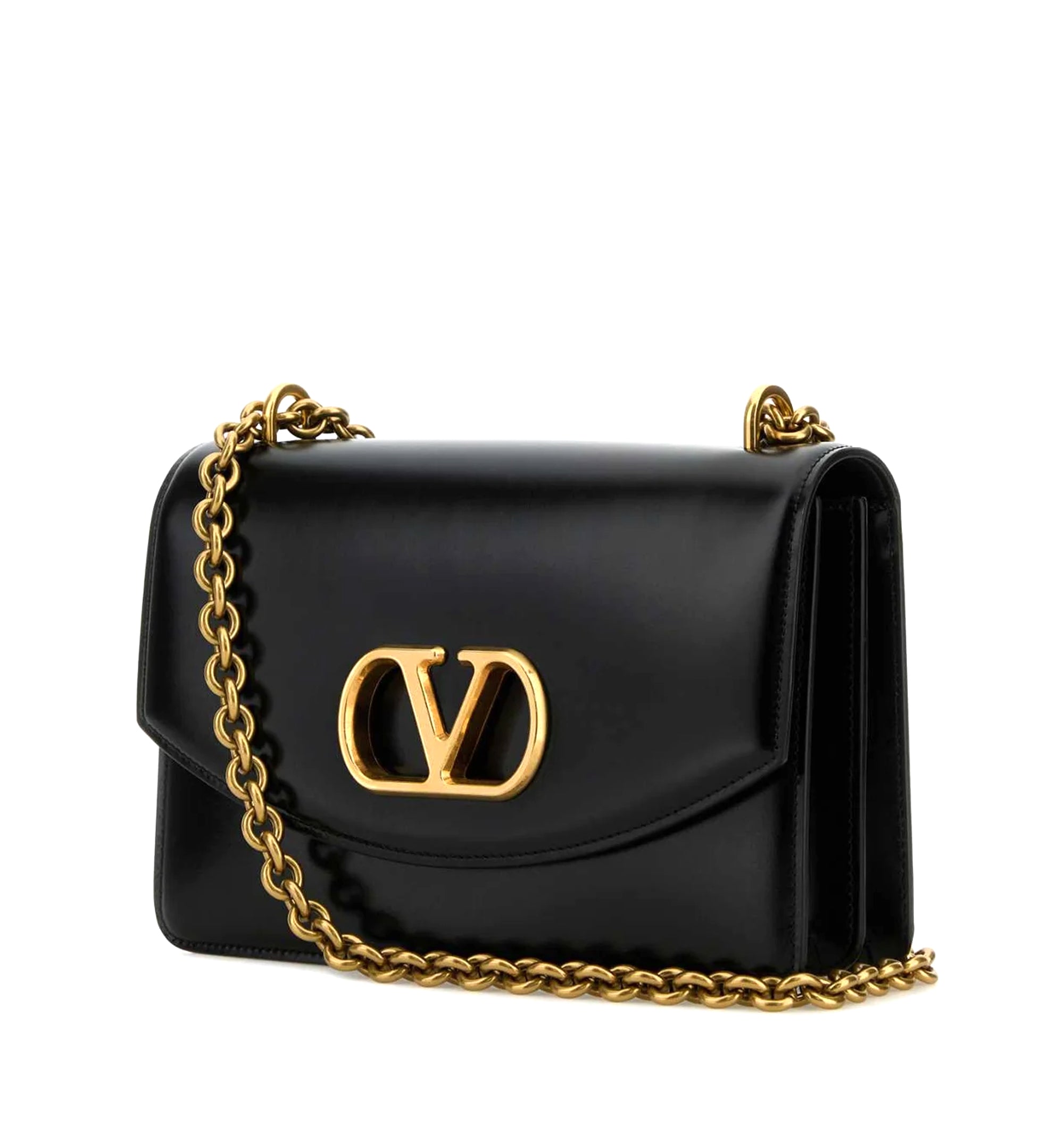 VLogo Plaque Foldover Top Shoulder Bag