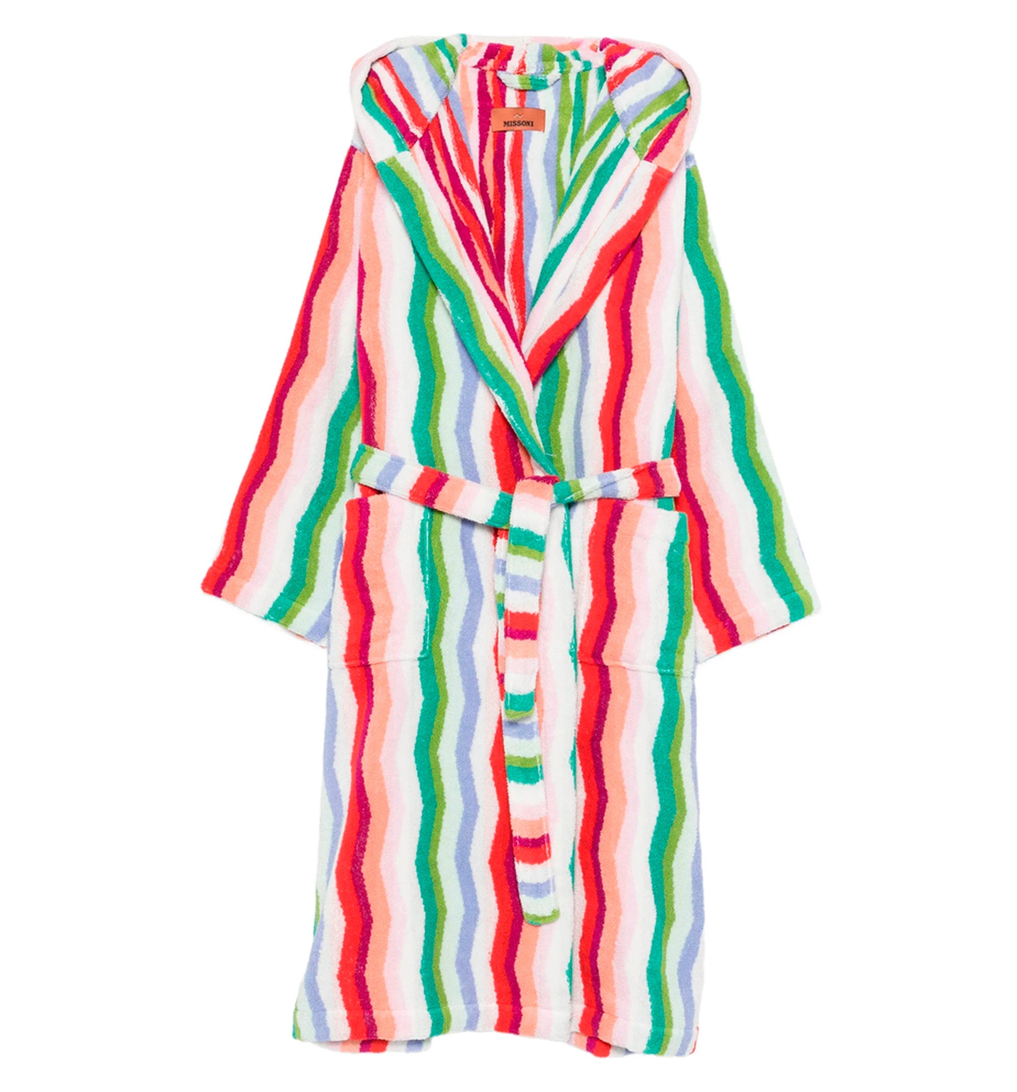 Hooded Stripe-Pattern Bath Robe