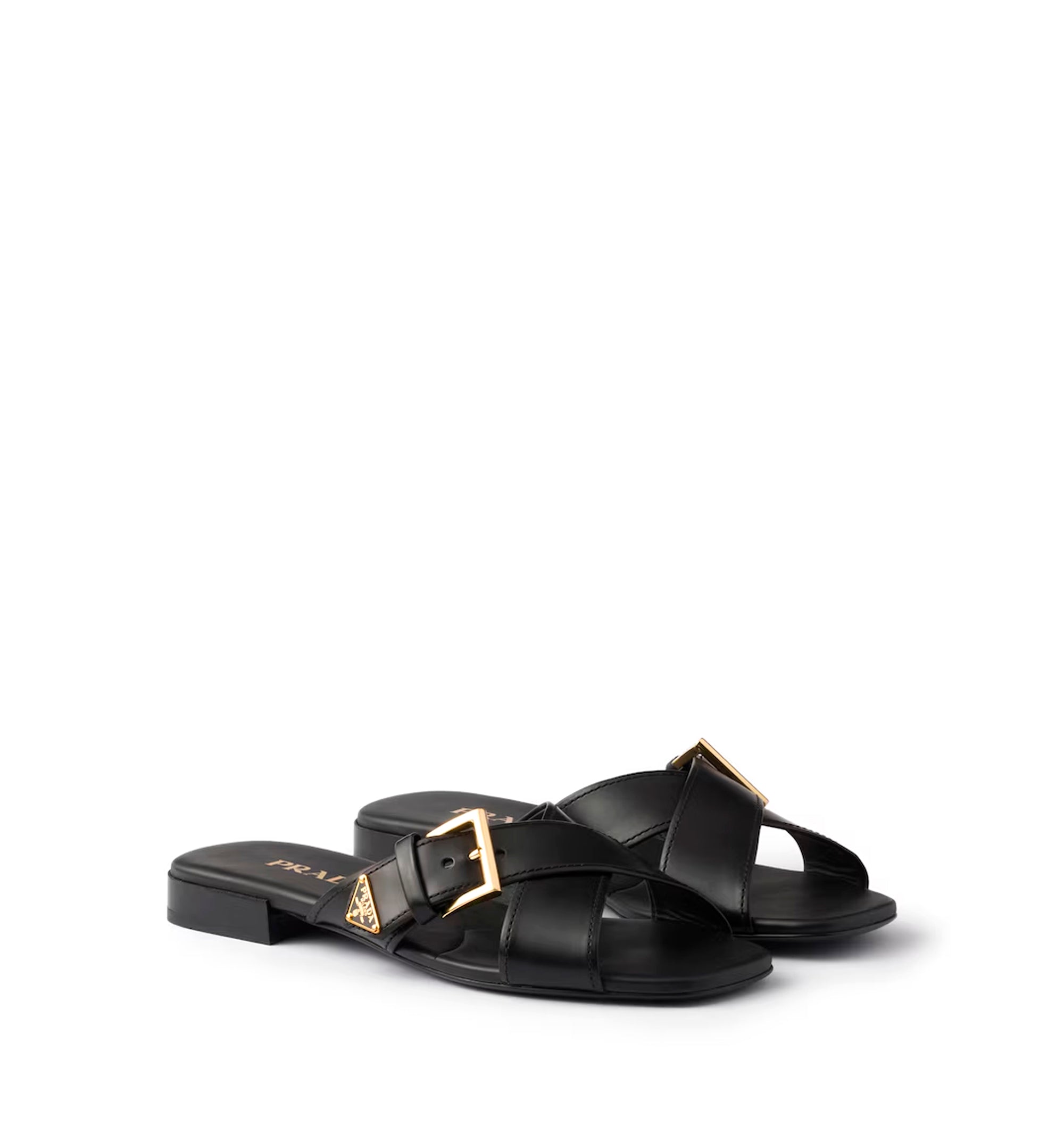 Leather crisscross slides with buckle