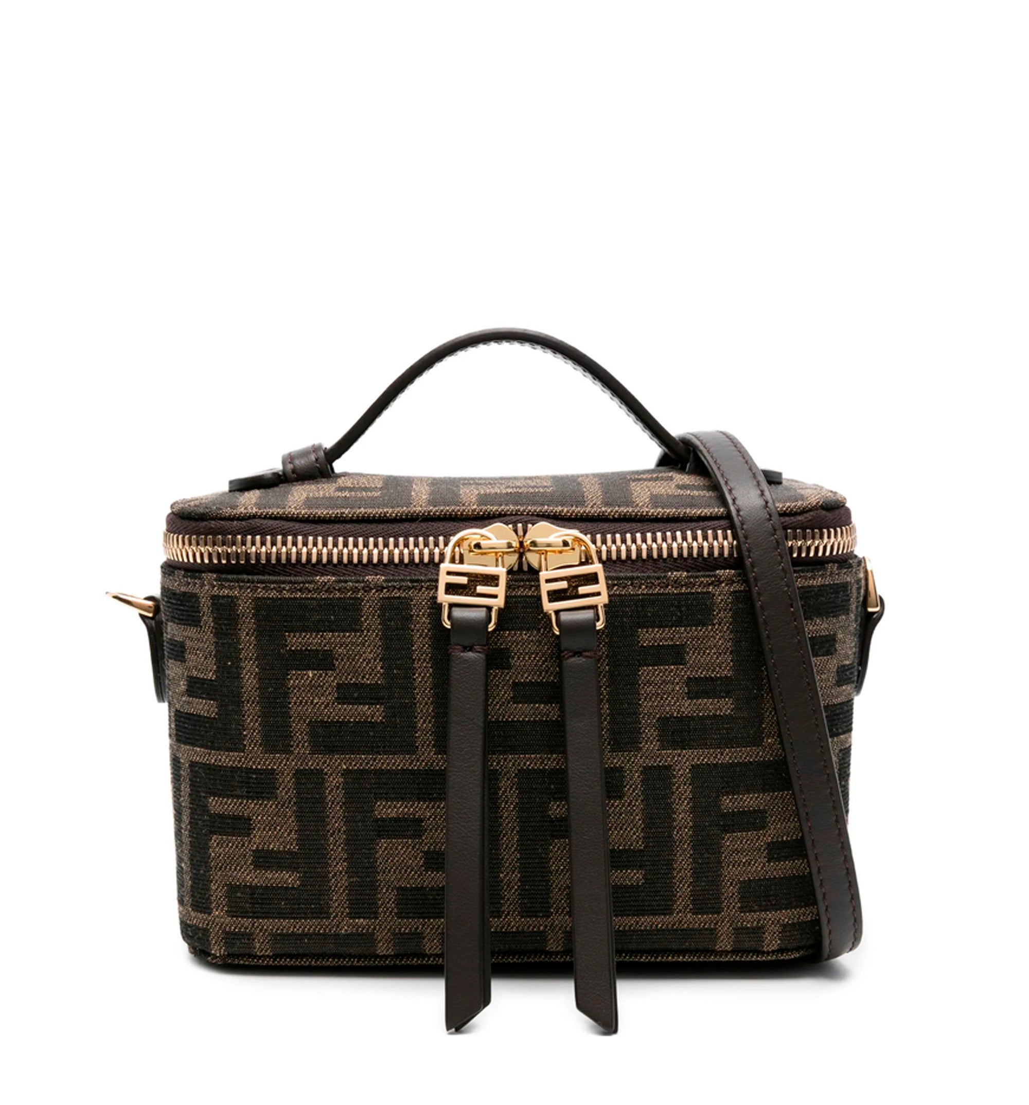Tobacco brown FF jacquard fabric mini-bag