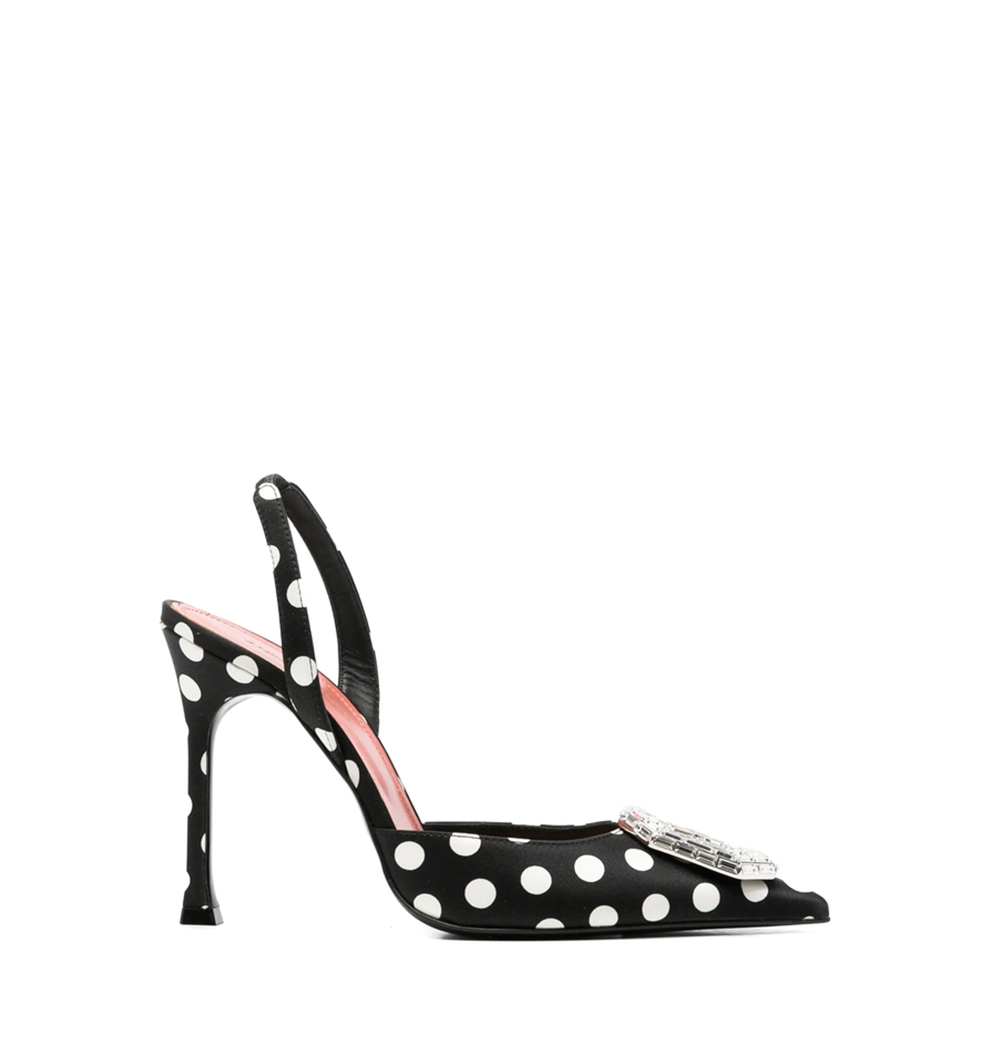 Camelia Sling 90 Black Polka Dot Satin