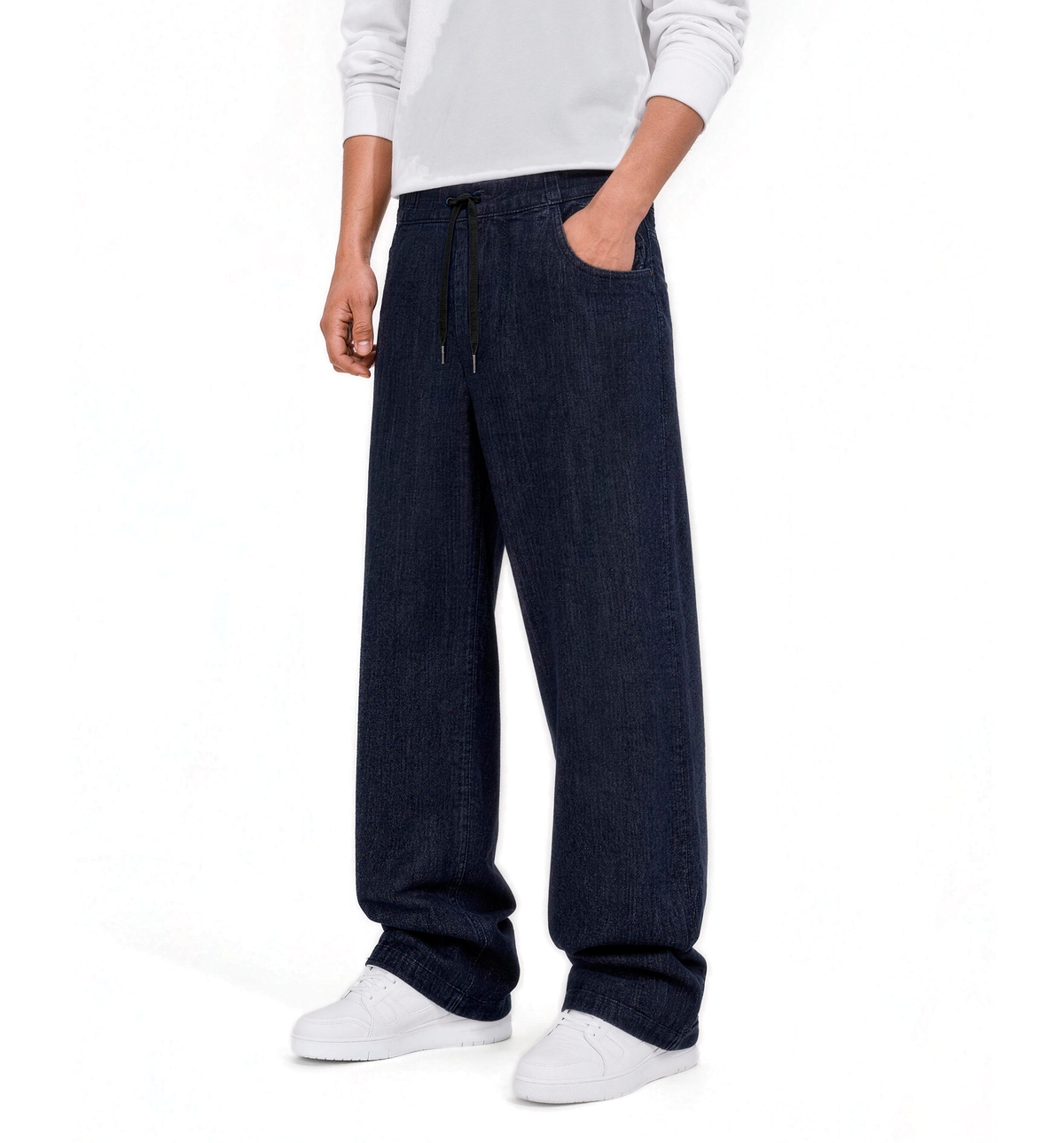 Drawstring Jeans with Embroidered Logo