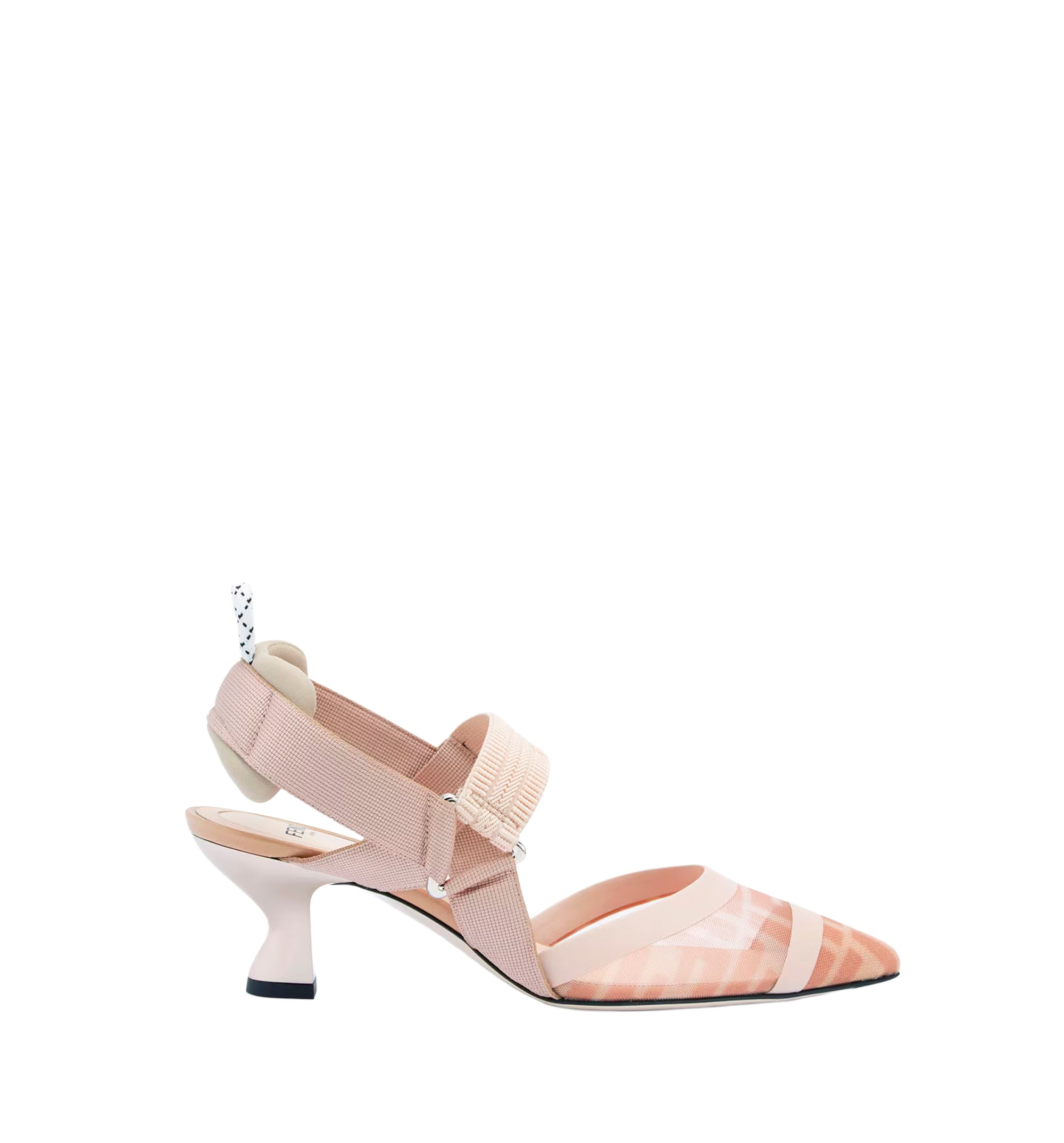 Nude leather and pink mesh slingbacks with medium heel