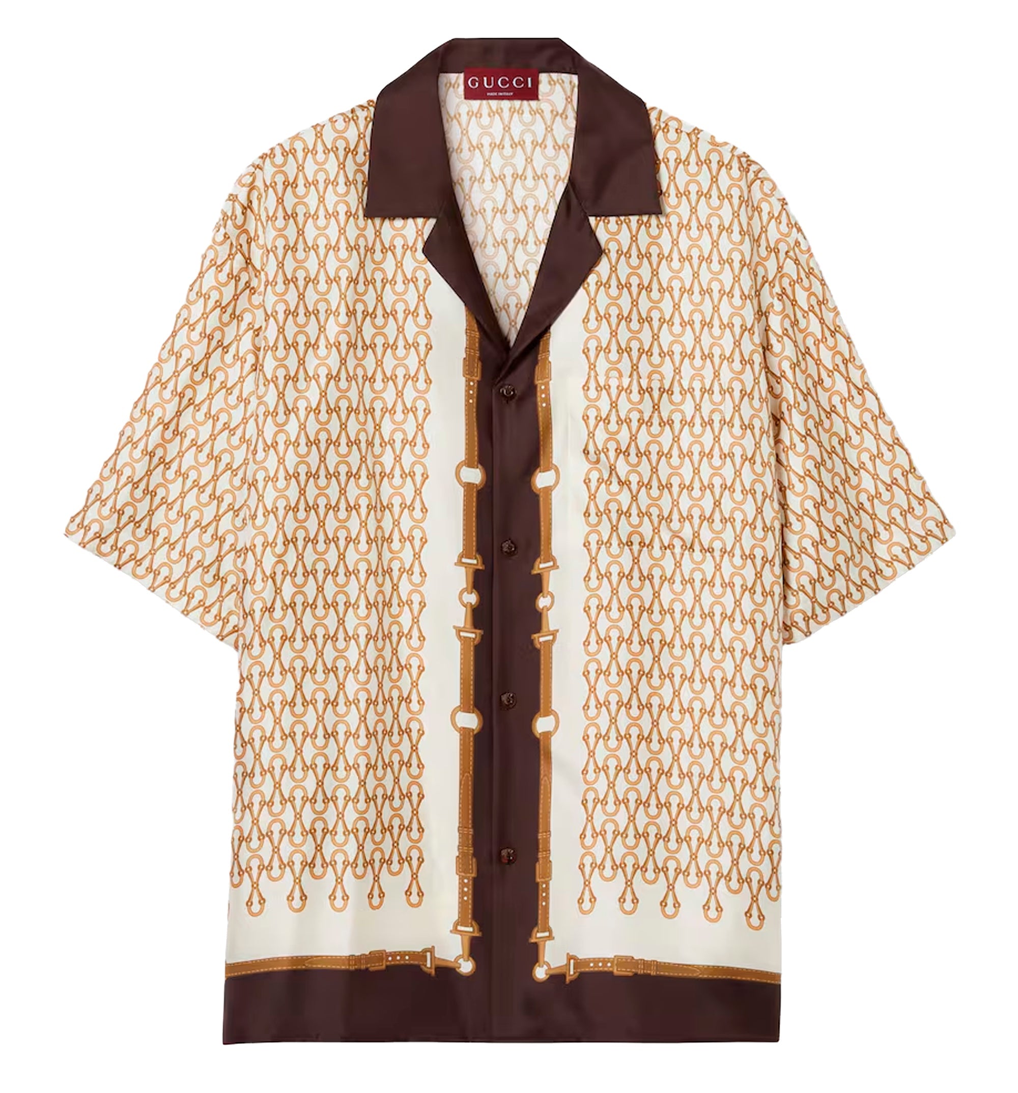 Printed silk twill bowling shirt