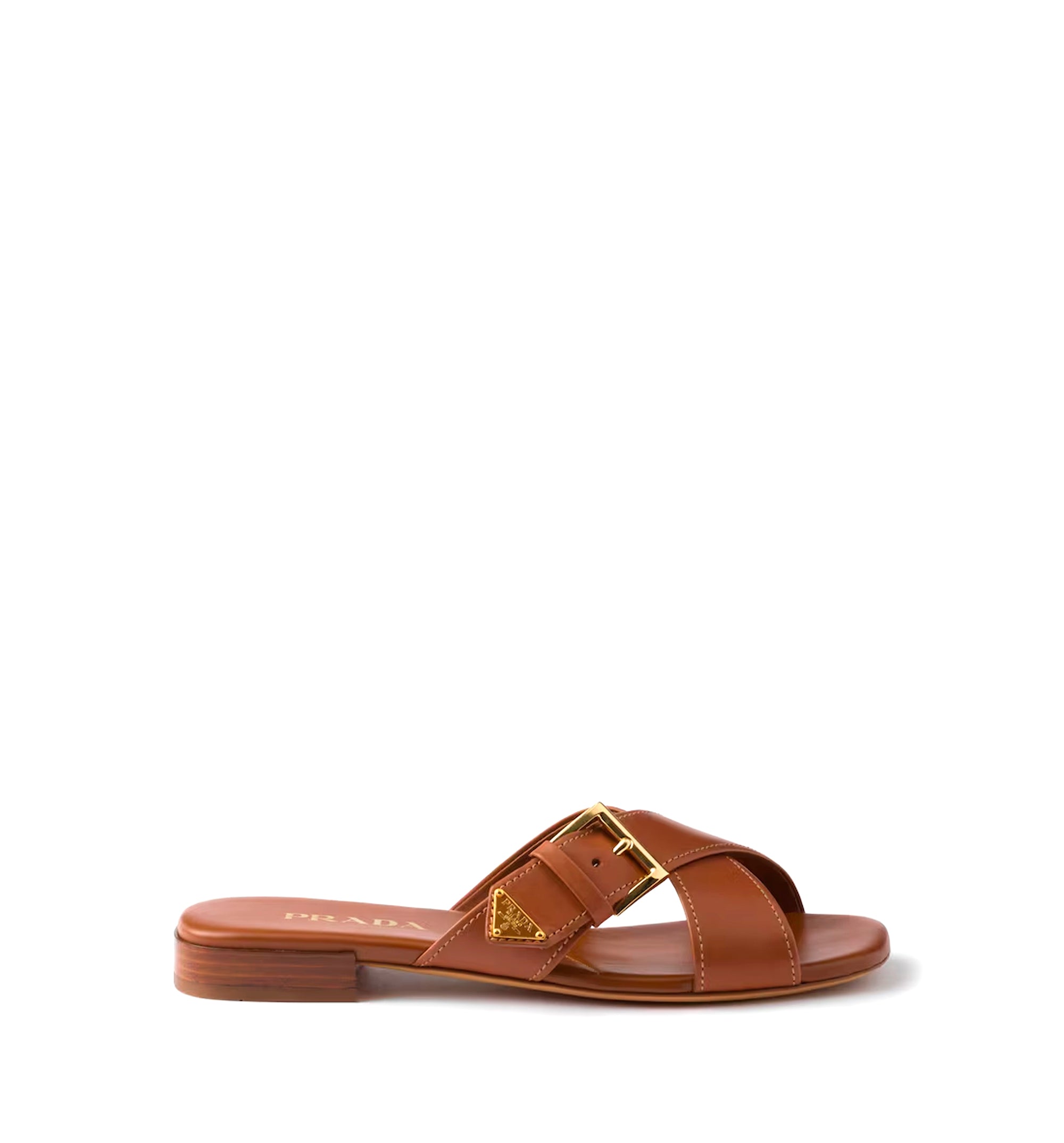 Leather crisscross slides with buckle