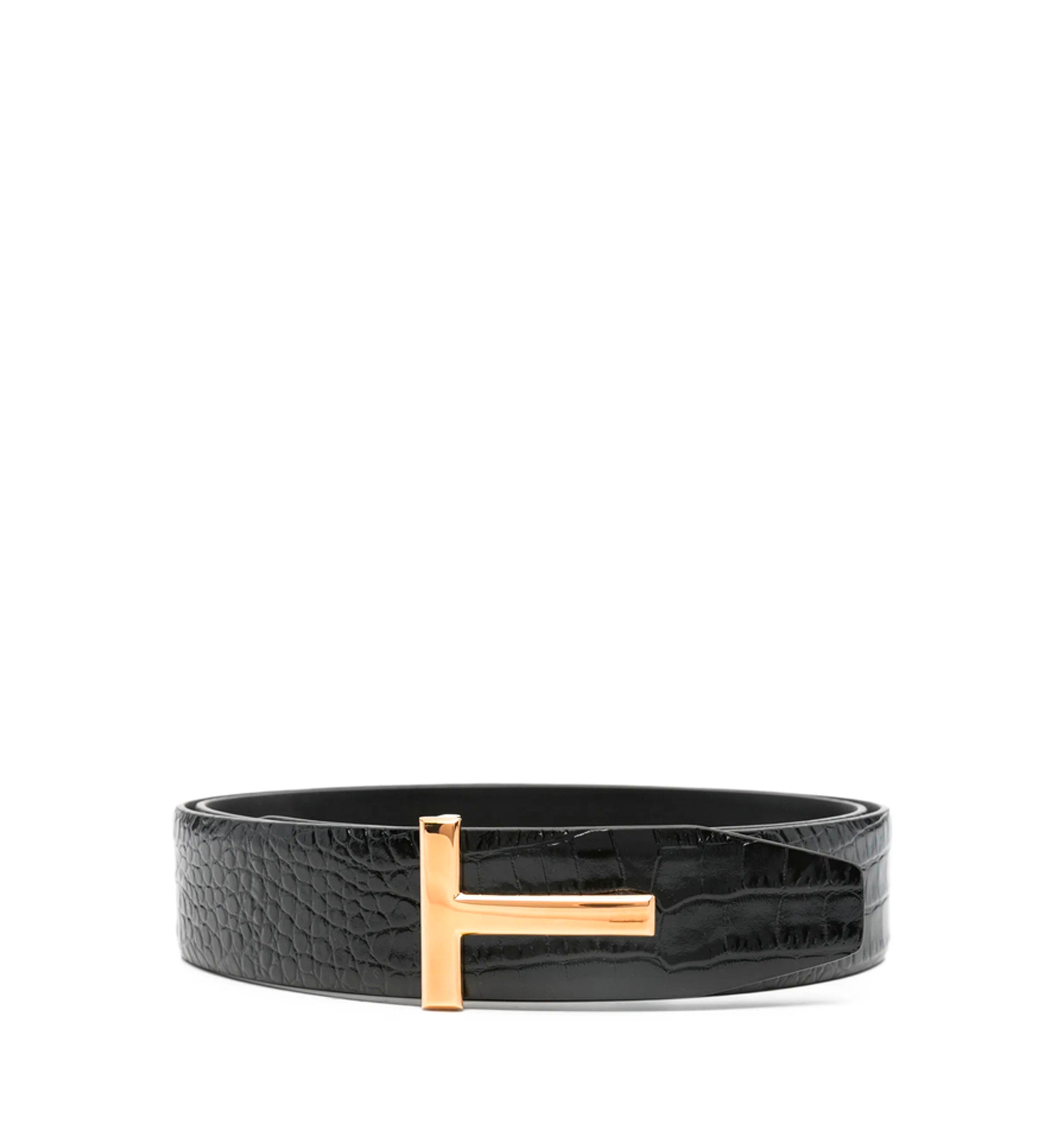 Crocodile-embossed T-buckle Belt
