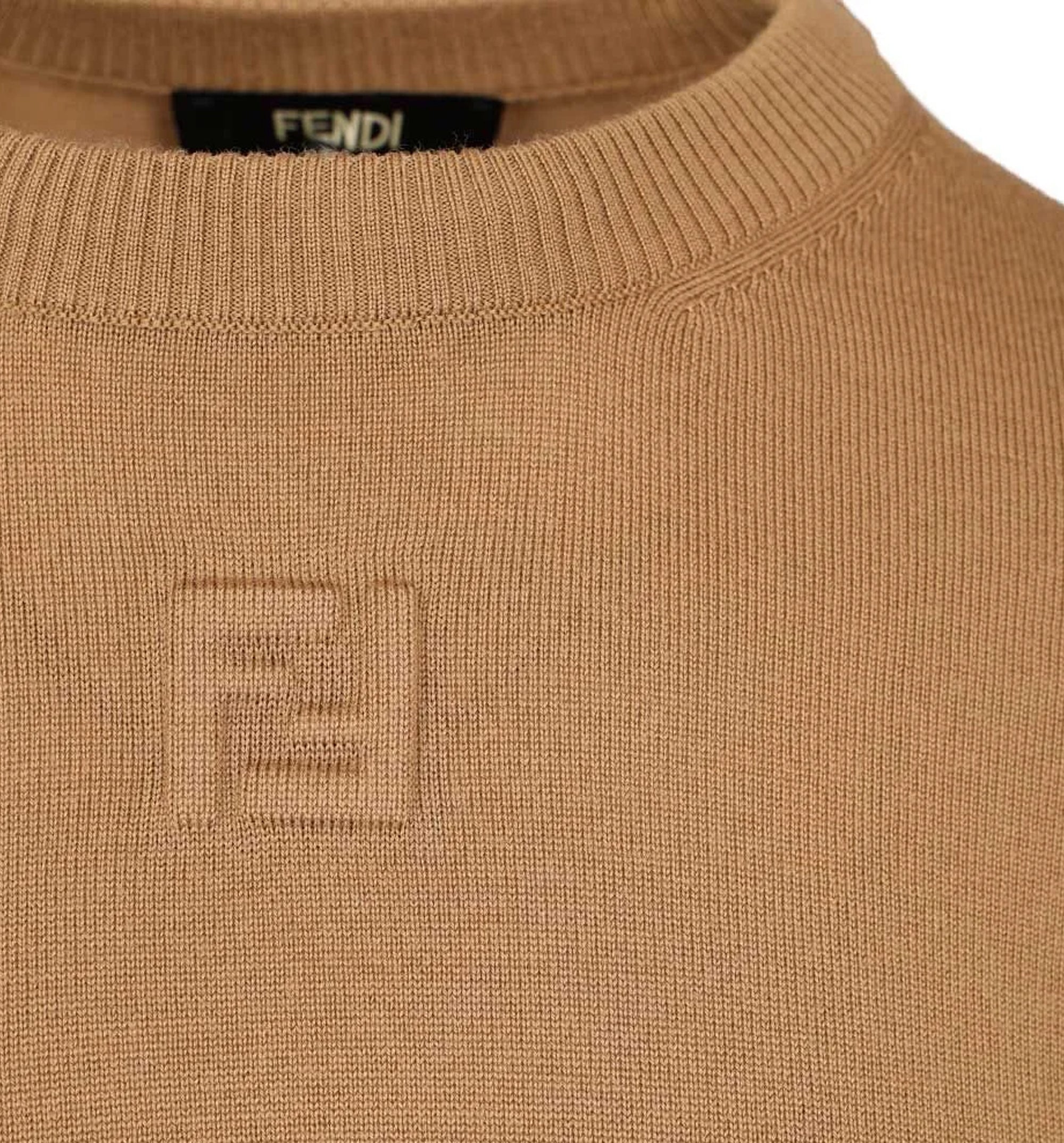 Fendi Long Sleeved Crewneck Knitted Sweater - Beige