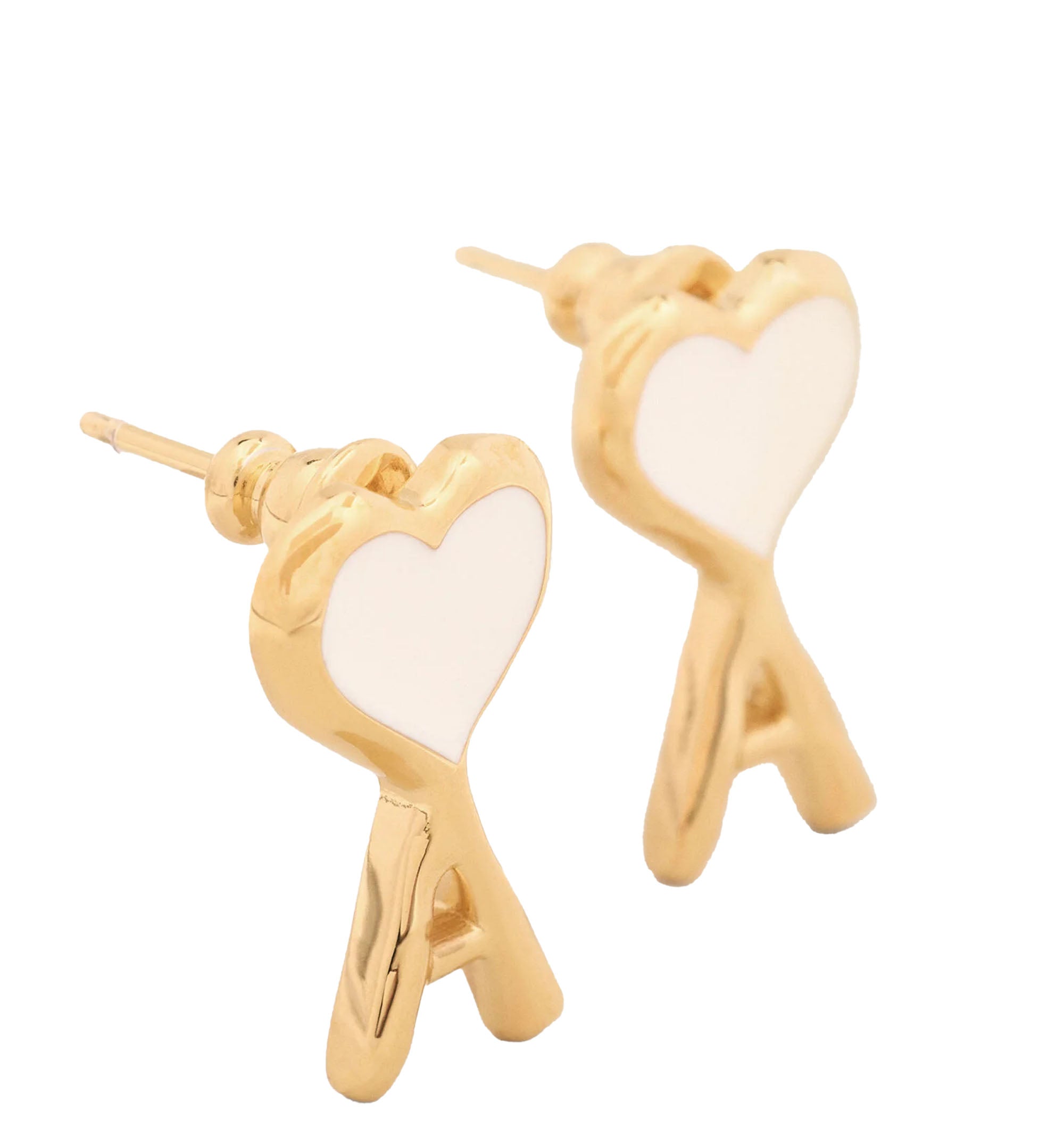 Gold brass earrings with white hammered Ami de Coeur