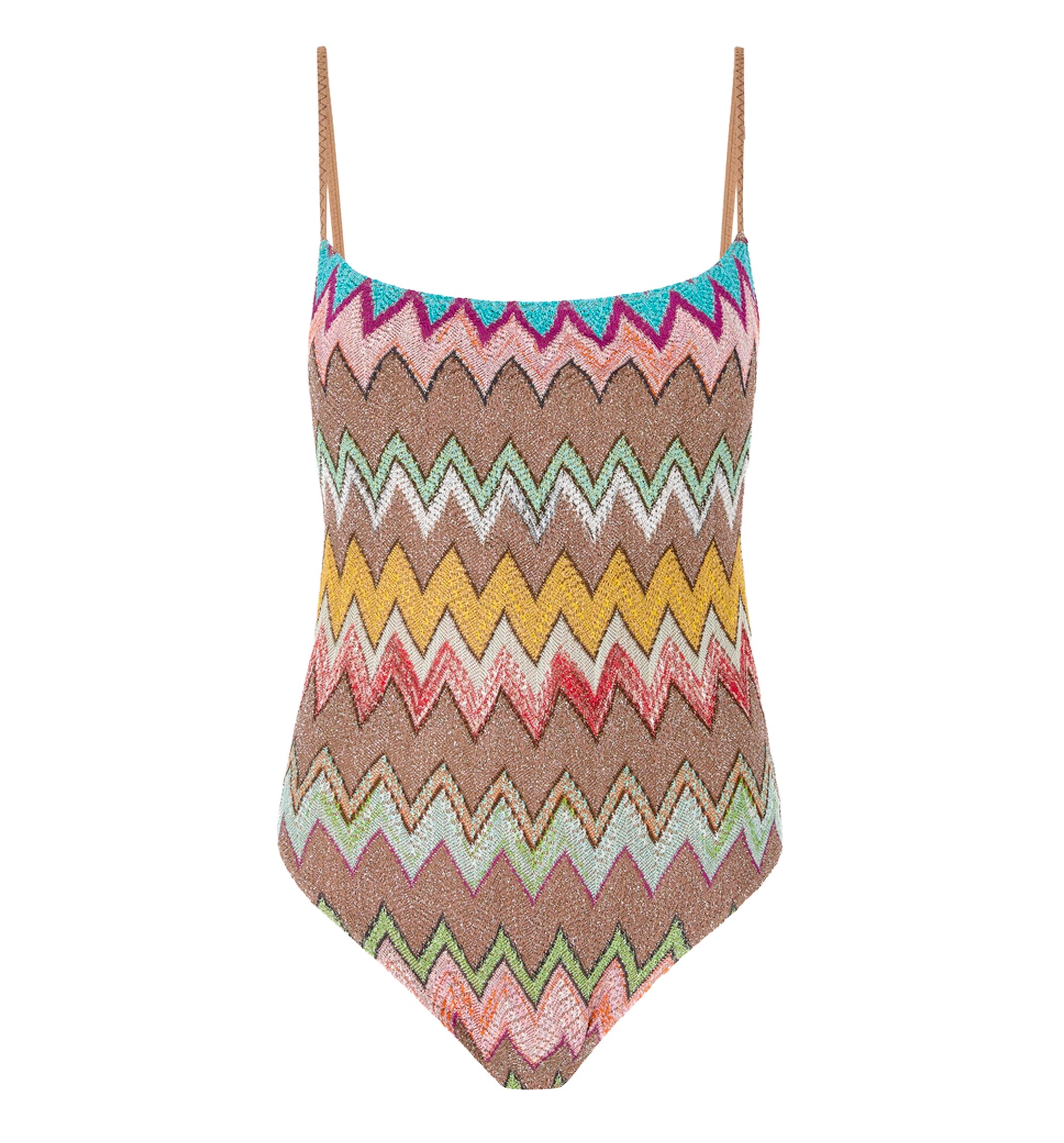 One-piece swimsuit in lamé viscose with macro zigzag pattern