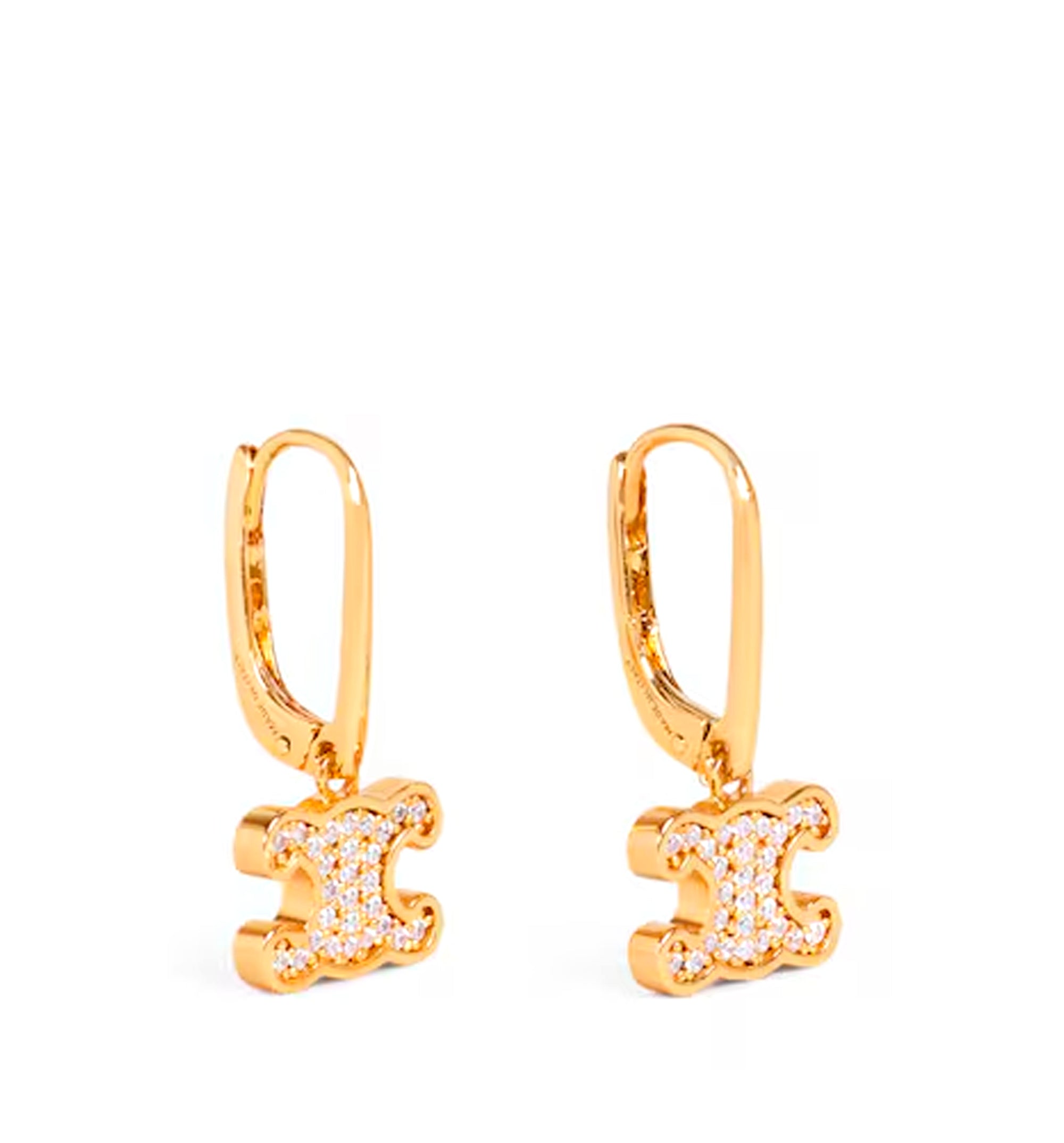 Triomphe Rhinestone Earrings In Brass With Gold Finish And Crystals