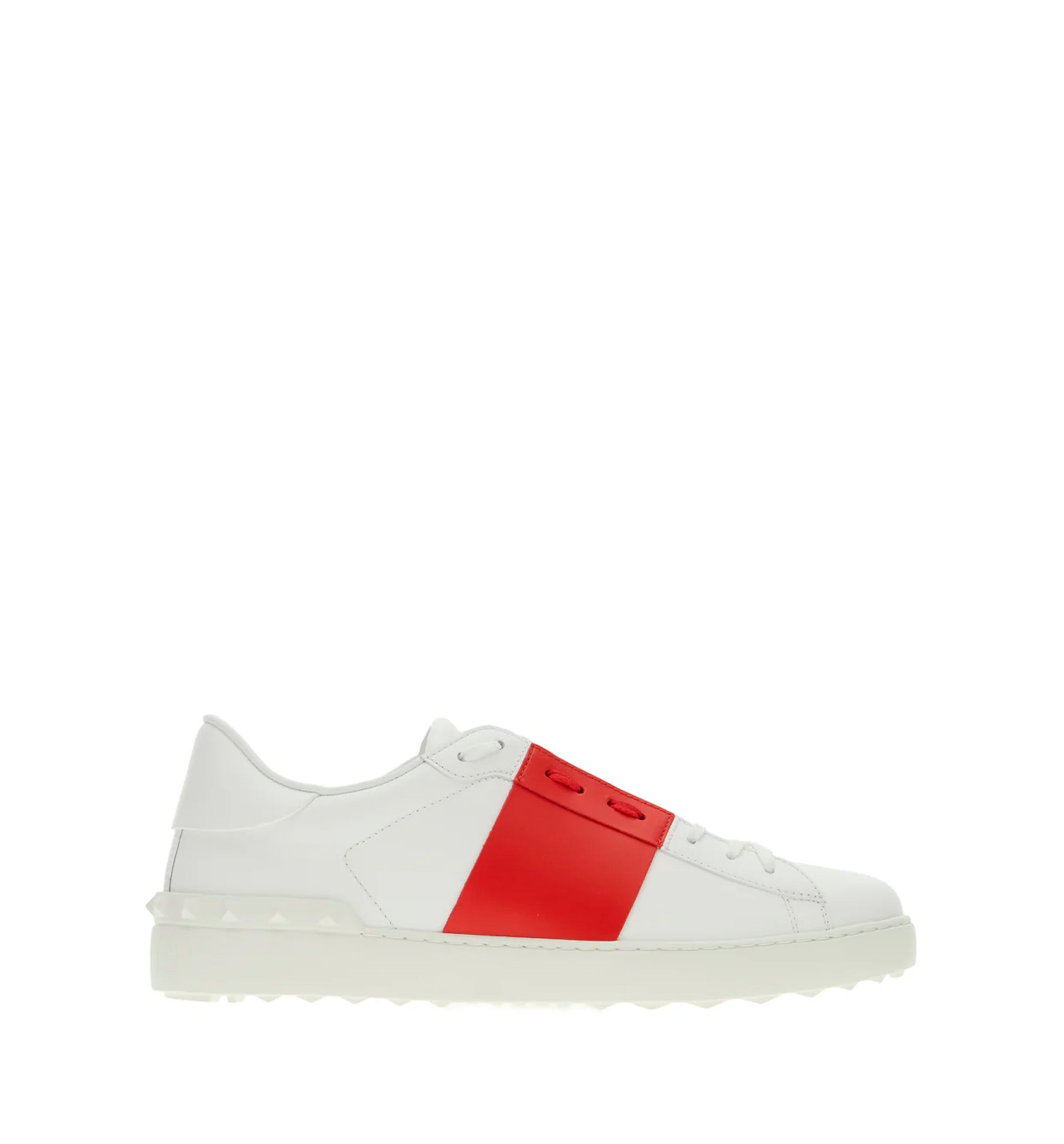White leather Open sneakers with red band
