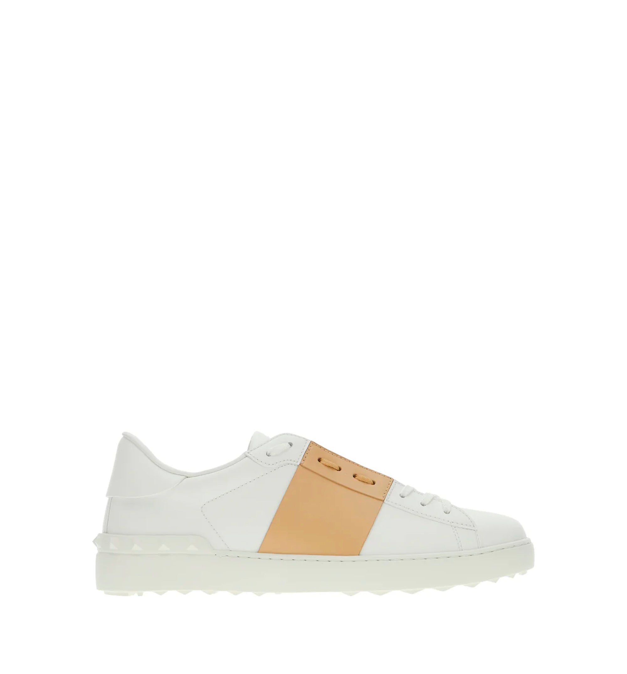 White leather Open sneakers with beige band