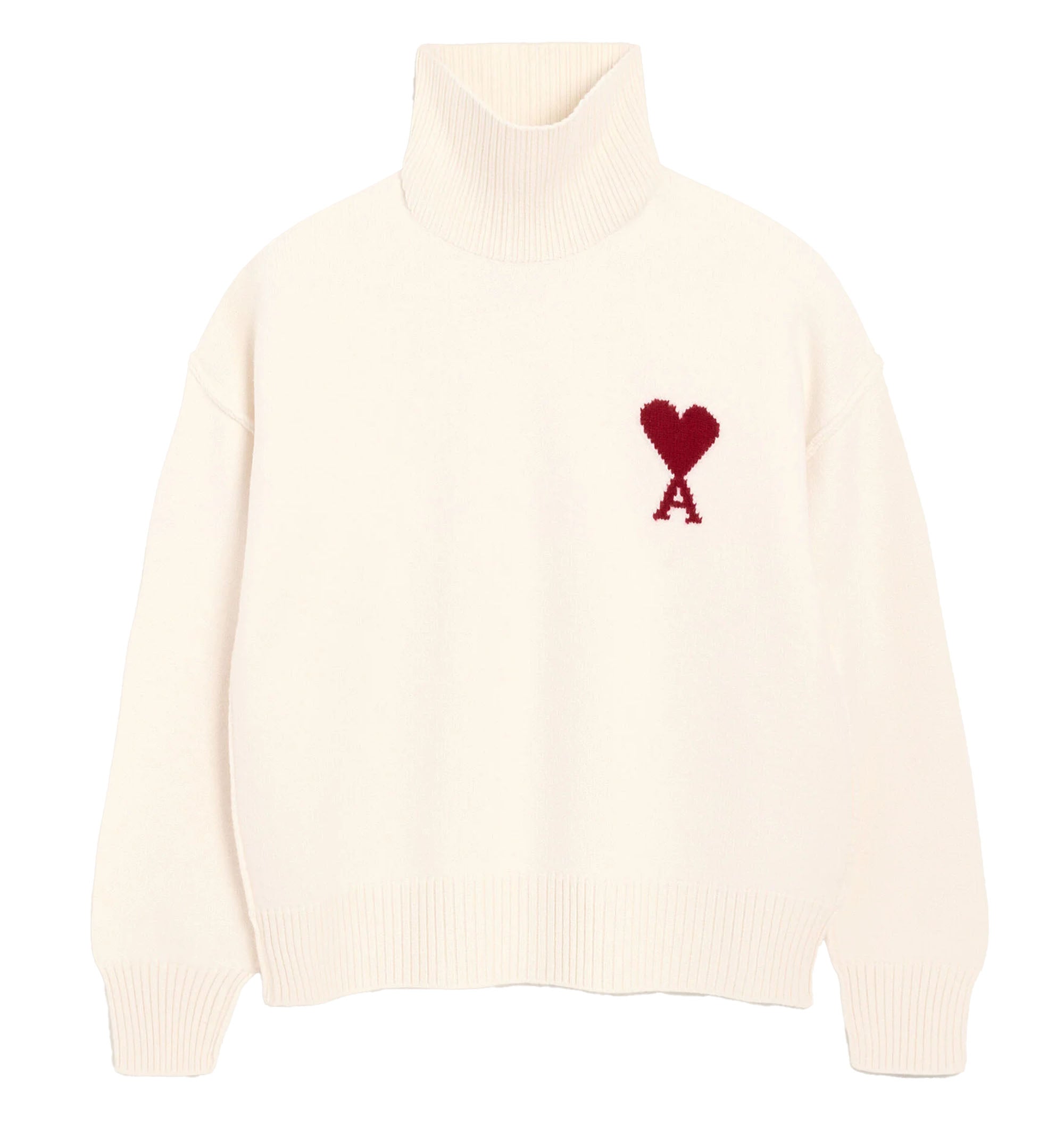 Natural funell neck wool sweater with Ami De Coeur
